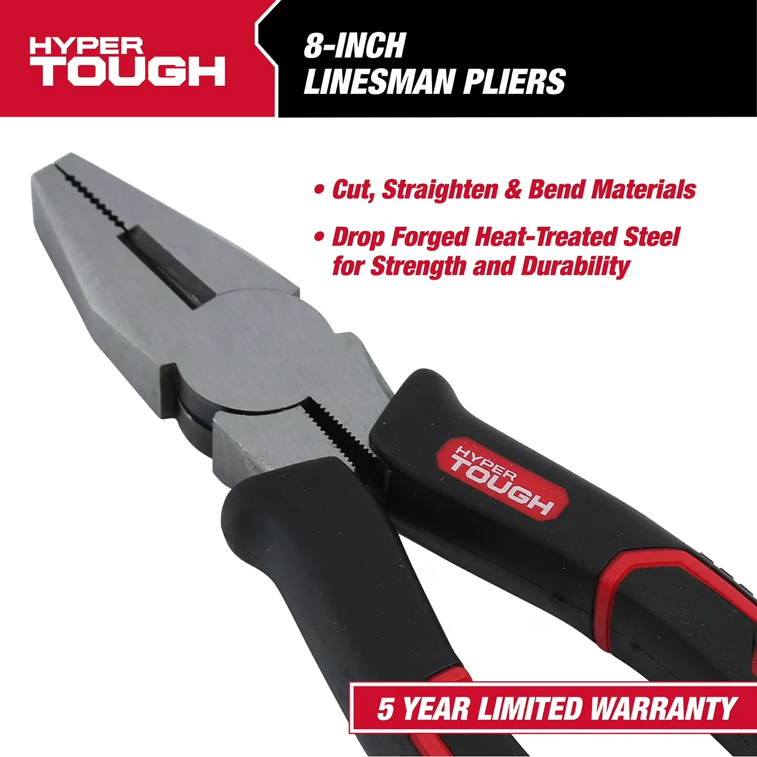 Compact Hand Tool with Handheld, Ergonomic Handle, 8-inch Linesman Pliers - Red 8" Model 67866A