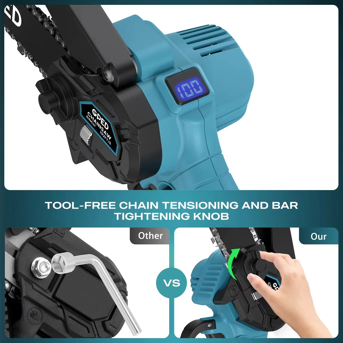 Efficient Chainsaw with Battery, Bumper Spikes, Handheld Chain Saw Pruning Shears - Model A8C2AB