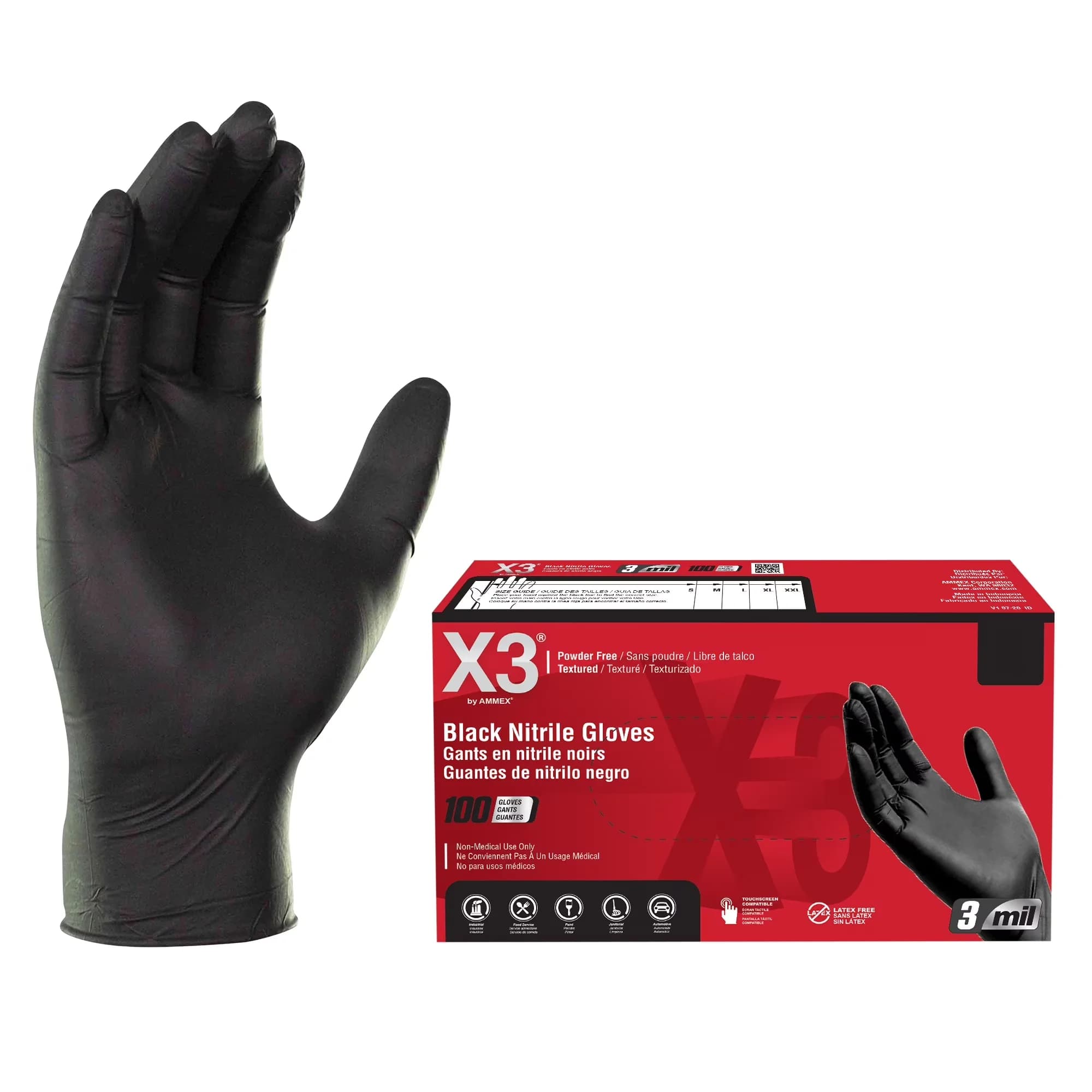 Durable Protective Equipment with 100 Count, X3 Black Disposable Nitrile Gloves, Size XX-Large - Nitrile Black Model C497EE