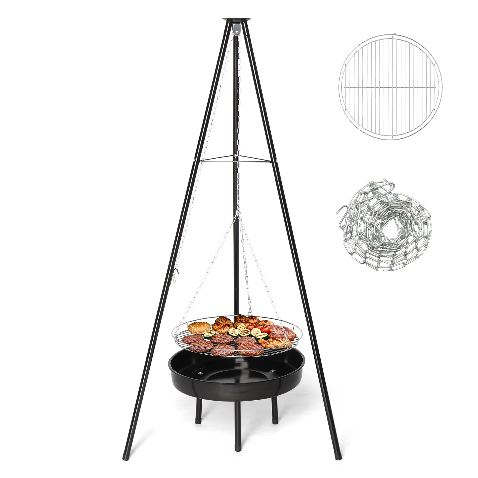Professional Flat Top Grill with Portable, Swing Campfire Cooking Set, Pan and Rack - Steel Model 8ADC93