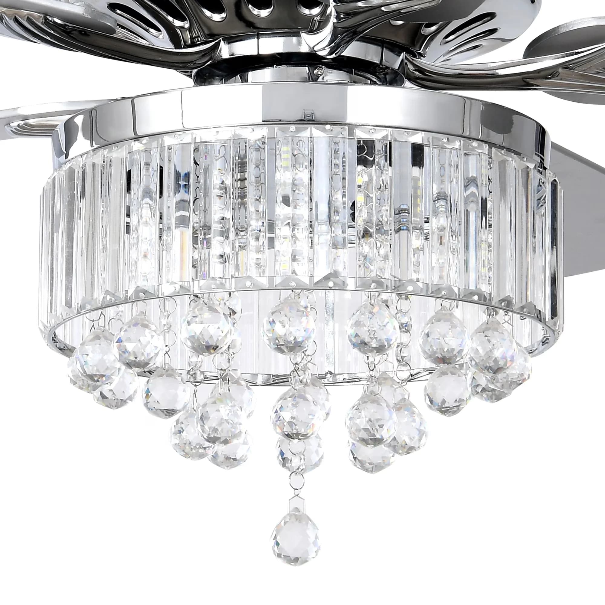 Professional Ceiling Fan with LED, Remote Controlled, Crystal Light With 5 Blades - Wood Silver Model 003F26