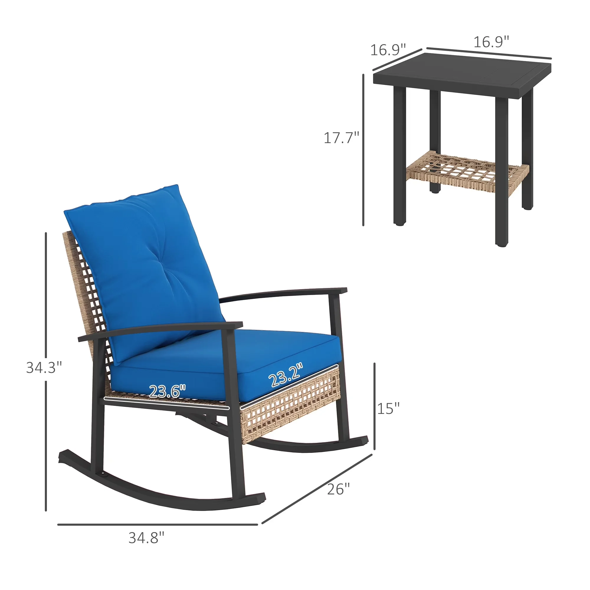Sleek Patio Dining Set with Storage, 3-Piece Bistro, Blue - Pe Rattan Blue Model C3380F