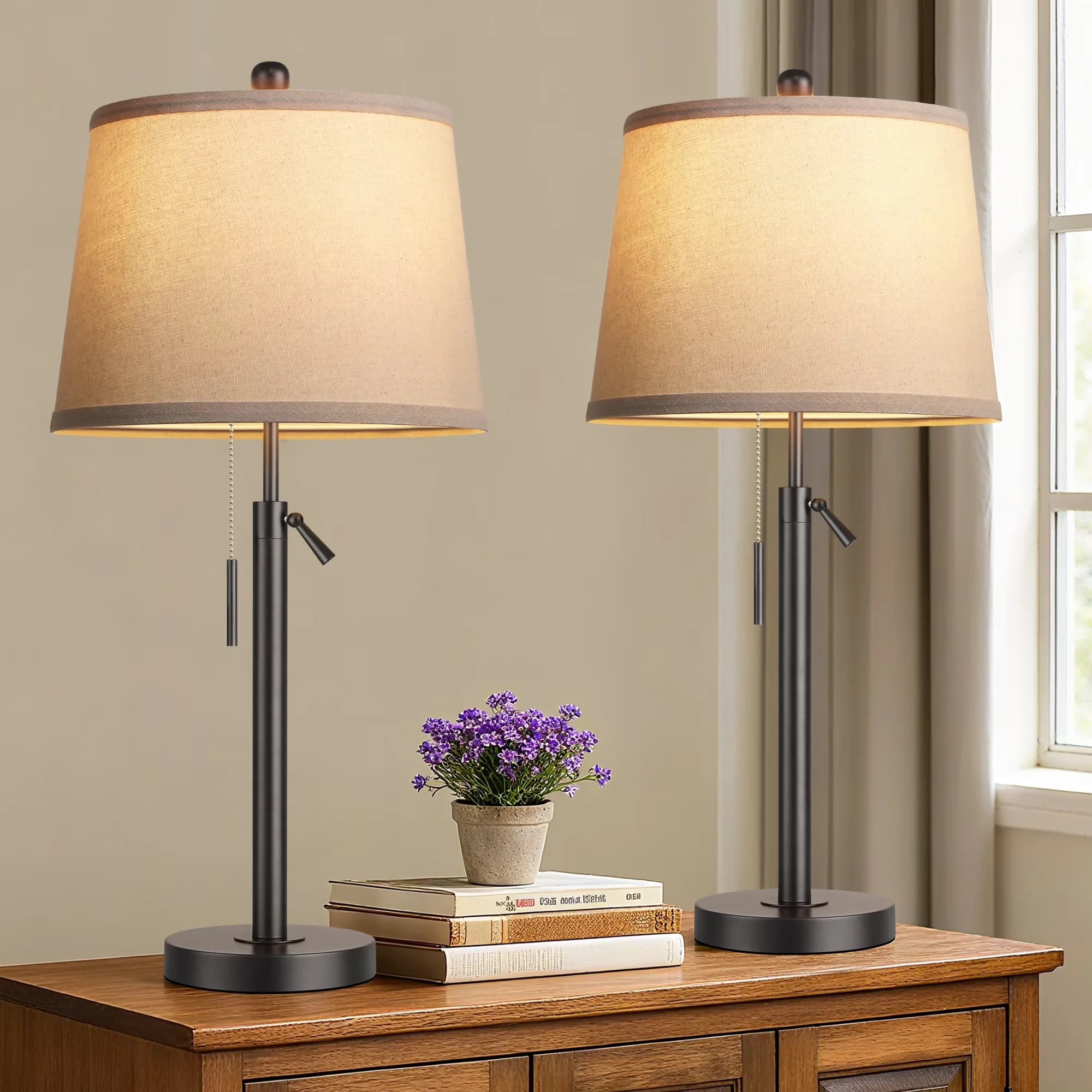 Quality Table Lamp with LED, Adjustable Height, 30"Tall Set of 2 - Black Metal Model BB5D57