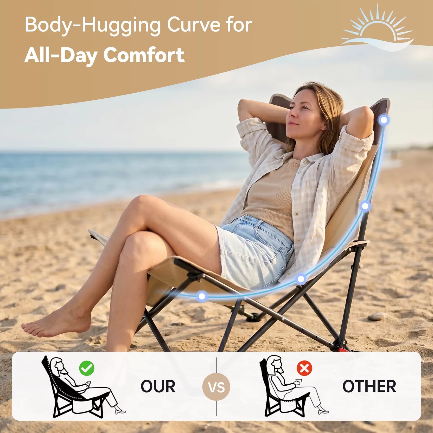 Premium Beach Chair with Folding, Weather-Resistant, Adjustable - Oxford Brown for Outdoor Model F53379