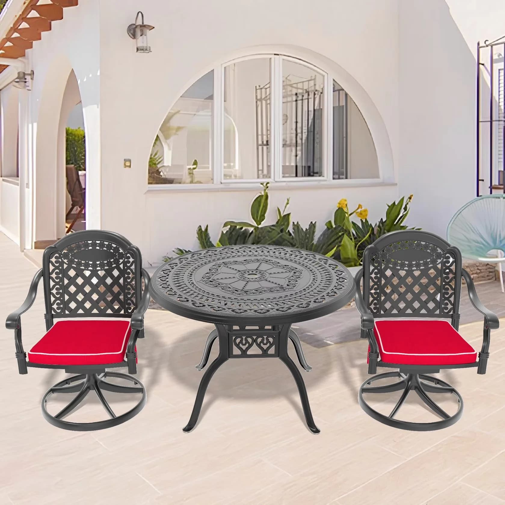 Premium Patio Chair with Free Cushions / Corrosion-Resistant, All-Weather 3-Piece Set - Black Model B63442