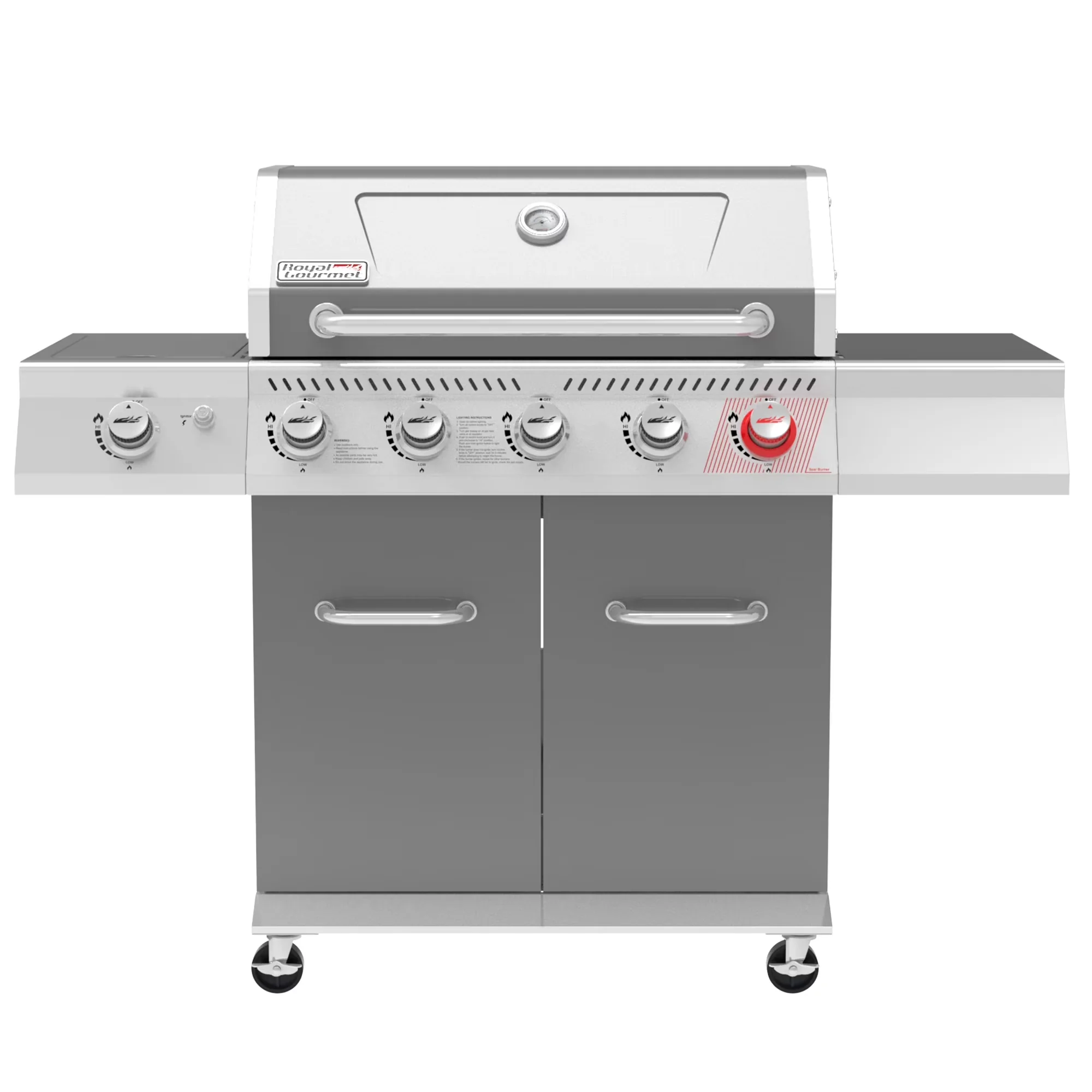 Efficient Gas Grill with 64000 BTU, Warming Rack, Deluxe 5-Burner - Gray Model 020BED
