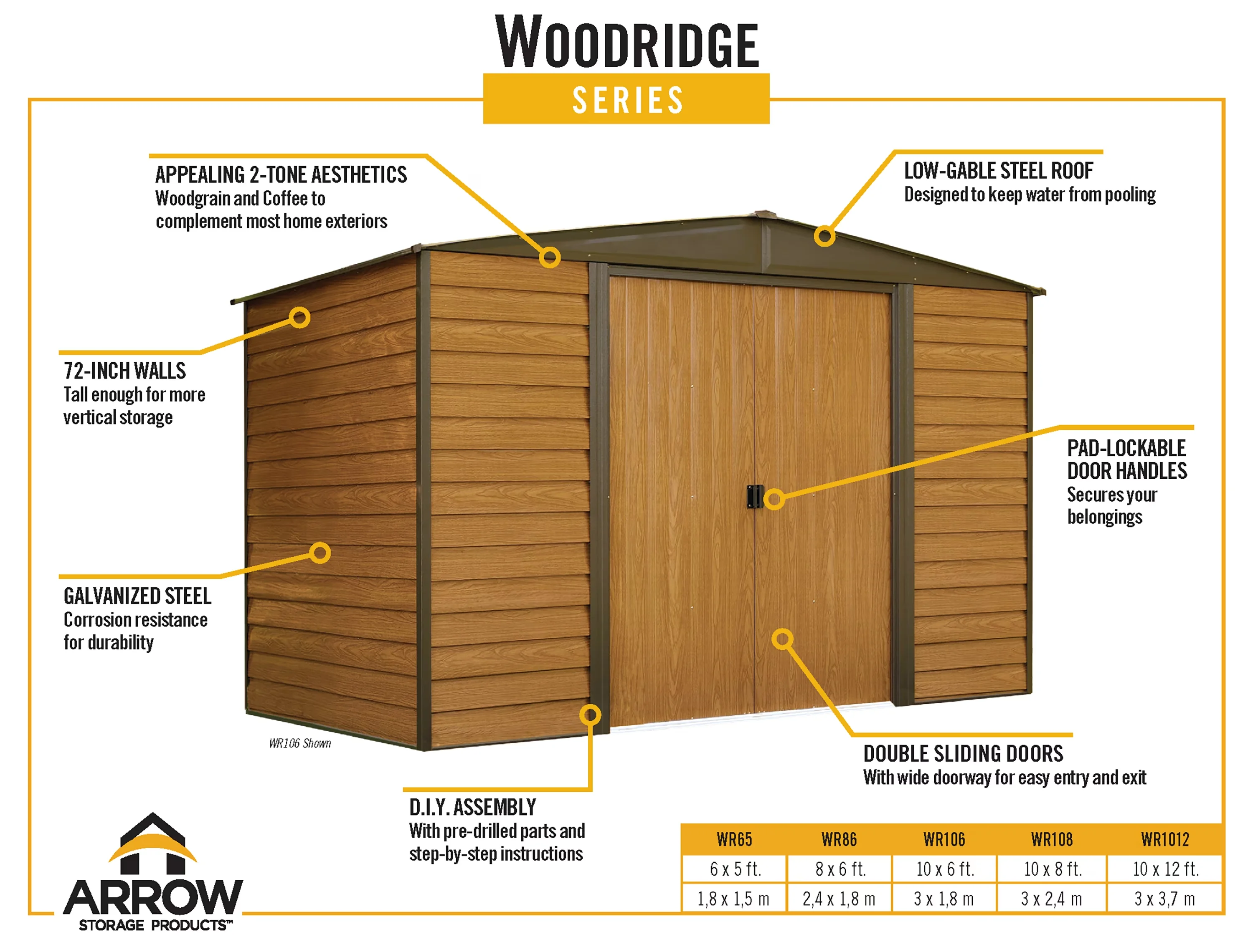 Premium Shed with Water-Resistant, Easy entry and exit with sliding doors - Steel Brown Model 5C8FCA