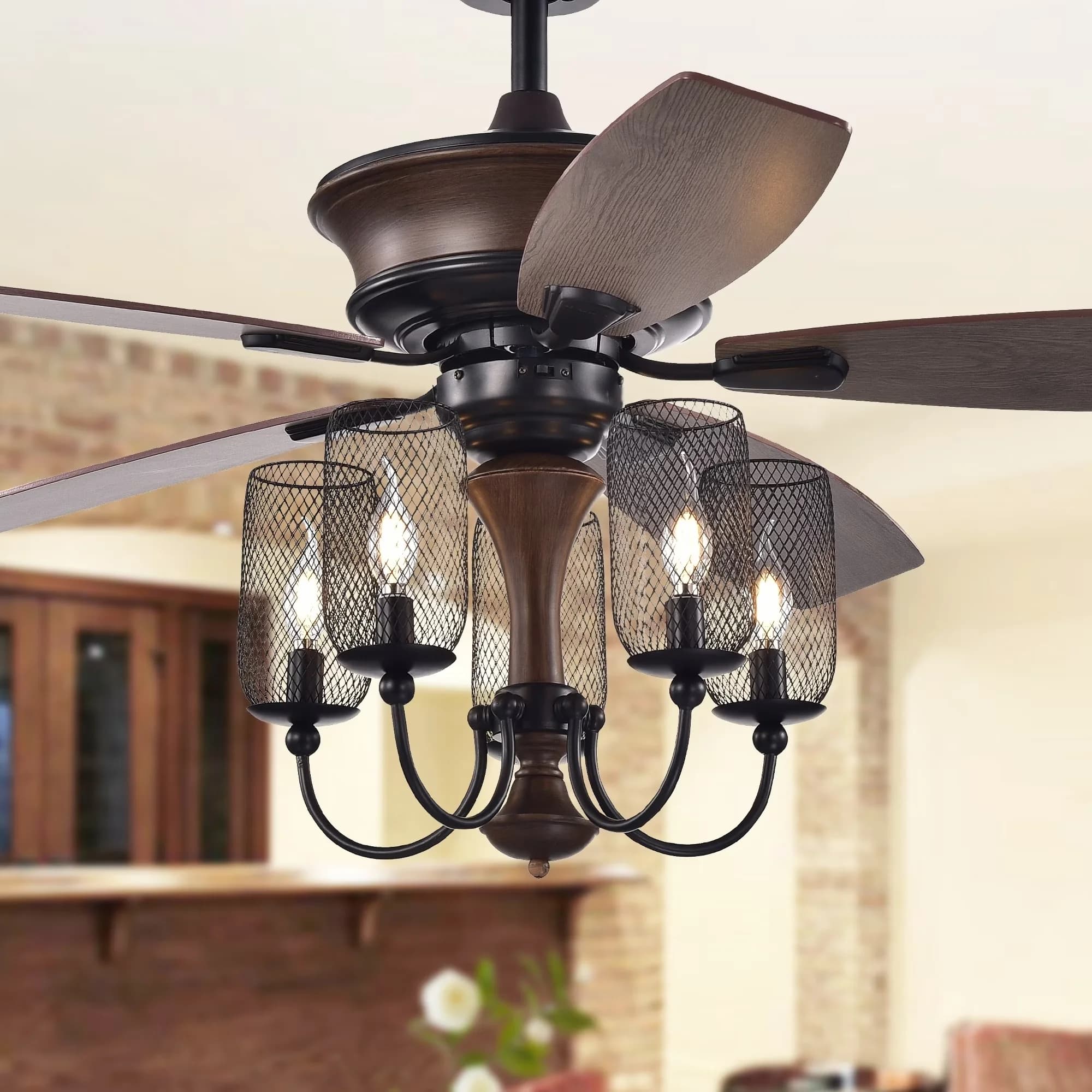 Durable Ceiling Fan with LED, Remote Controlled, Traditional - Brown Mesh Model DE023A