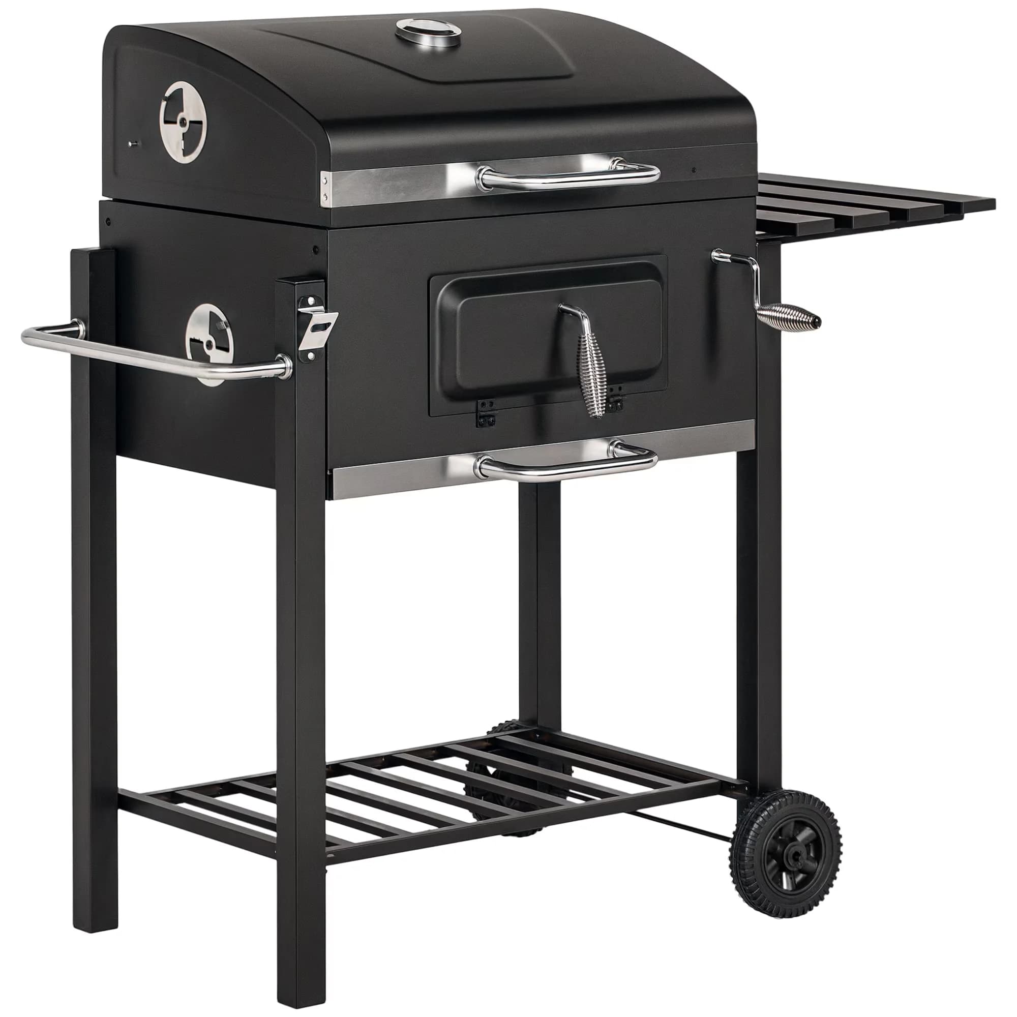 Sleek Charcoal Grill with Storage Rack, Materials: Steel, Stainless Steel, Outdoor Portable Cooker - Black Steel, Stainless Steel for... Model 9822AD