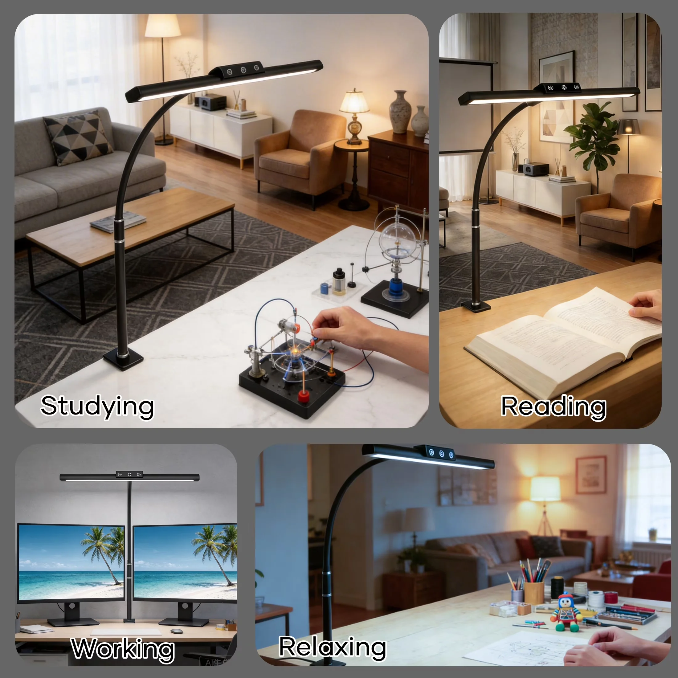 Classic Desk Lamp with LED, 8W, Energy Efficient - Aluminum, Abs Black for Office, Home Model 7F2F0C