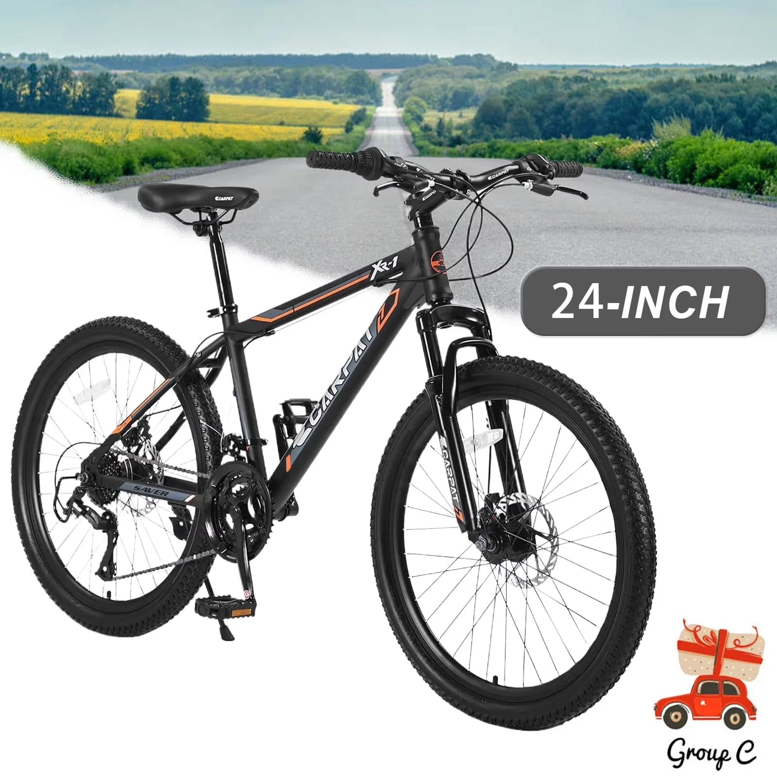Mountain Bike Modern with Lightweight, Anti-Rust Coating for Outdoor Durability, Pre-Assembled Design (80% Ready-to-Ride) - Orange Model B698F0