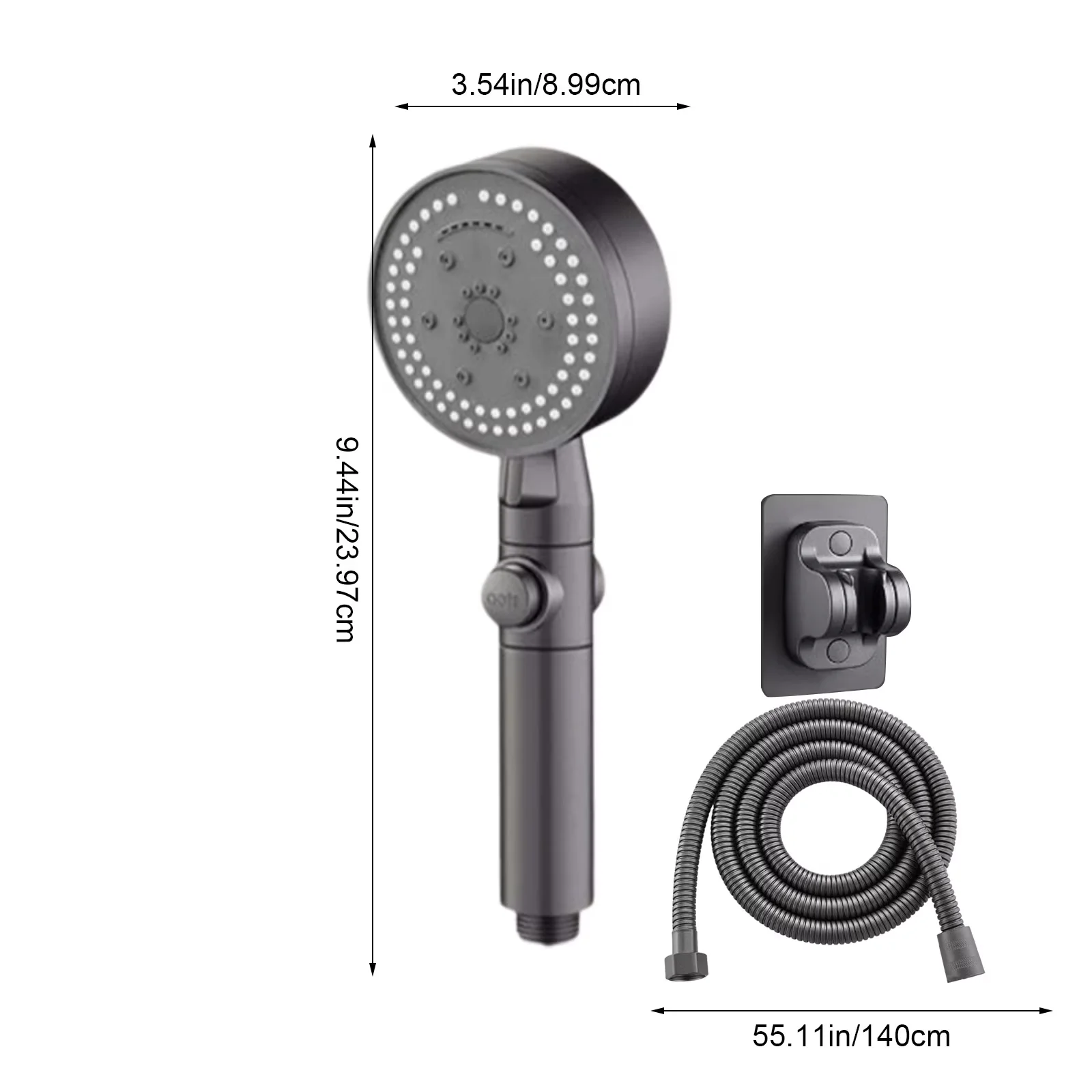 Shower Head Durable with High Pressure, Handheld, Ergonomic - Plastic Gray Model 8055F3