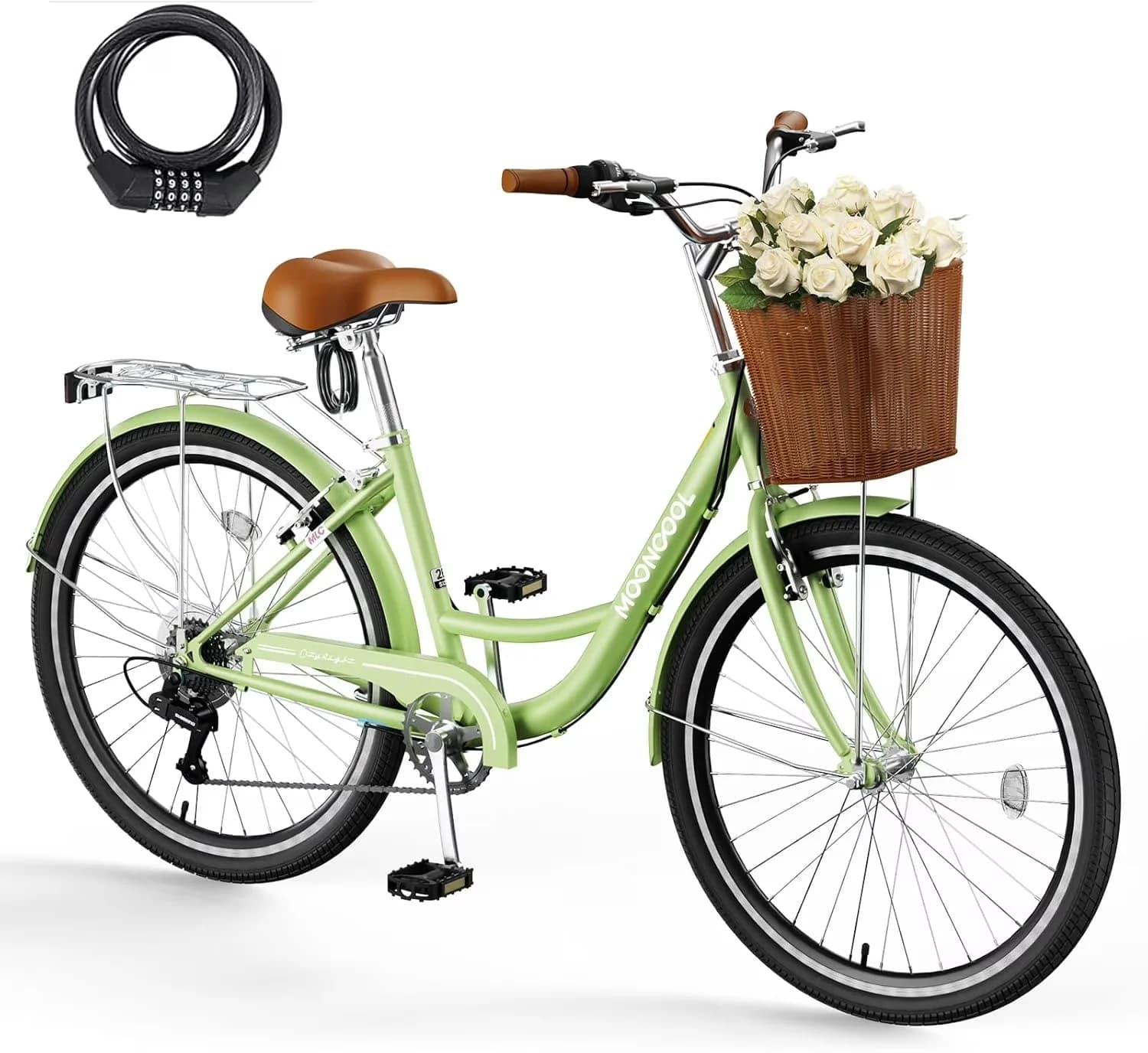 Premium Cruiser Bike with Adjustable Seat Height, Lightweight, Adjustable Speed - Green Model 9B56CE