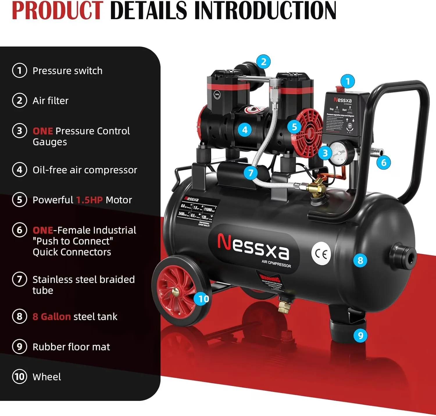 Compact Air Tools Compressor with Auto Shut-Off, suitable, steel tank - Alloy Steel Model 5DD302