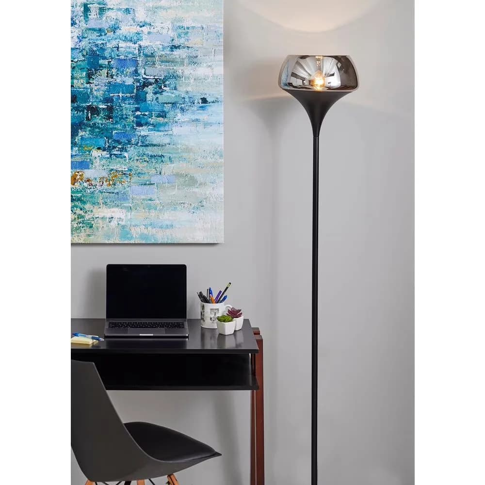 Essential Floor Lamp with Incandescent, Torchiere Lamps, Eliza Torchiere Contemporary - Black Metal Model 426E51