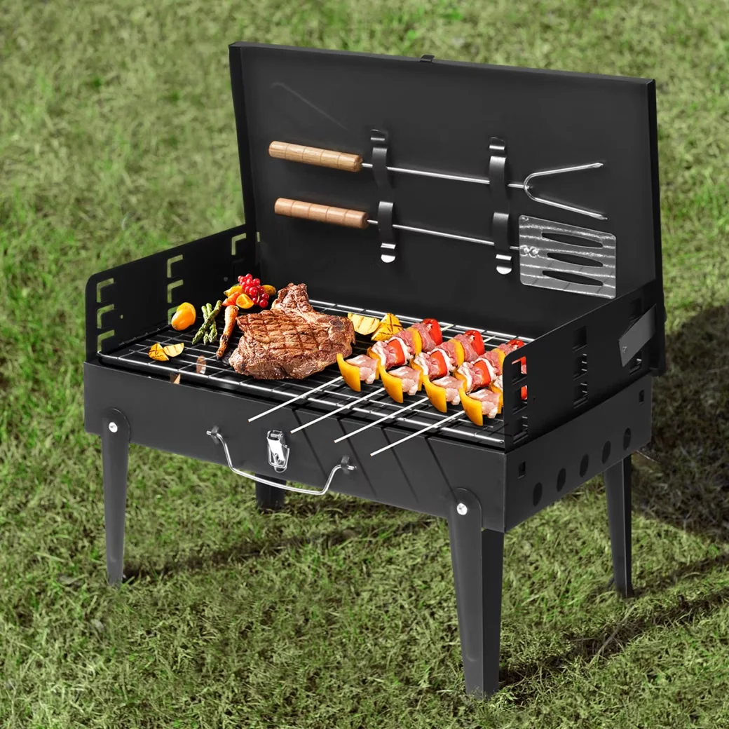 Essential Charcoal Grill with Portable, 3. Fork Size: 24*5.5cm - Stainless Steel Black for Patio Model C7C586