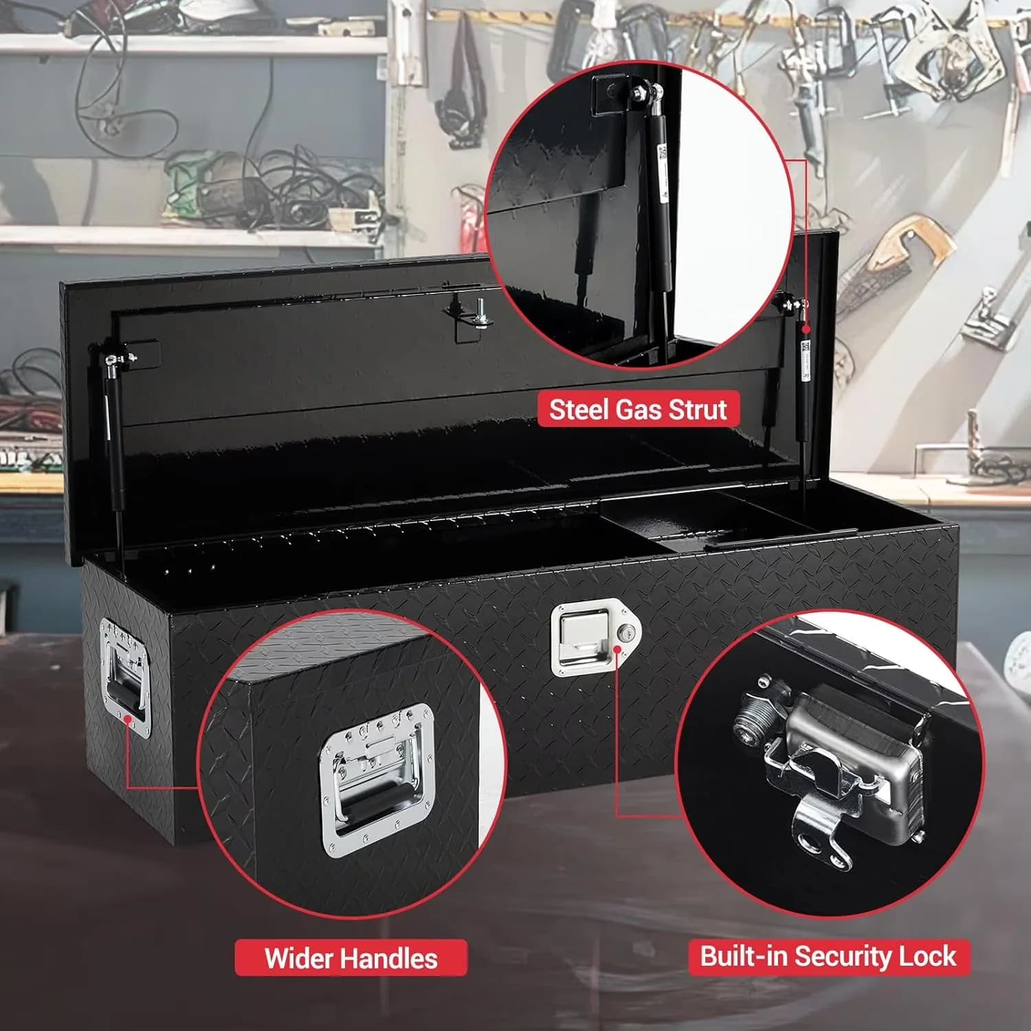 Professional Toolstorage with Storage, Waterproof, Product Name: Underbody Truck Box - Aluminum 10*13*39 Inches | Black | 2 Gas Rods... Model 2EB516