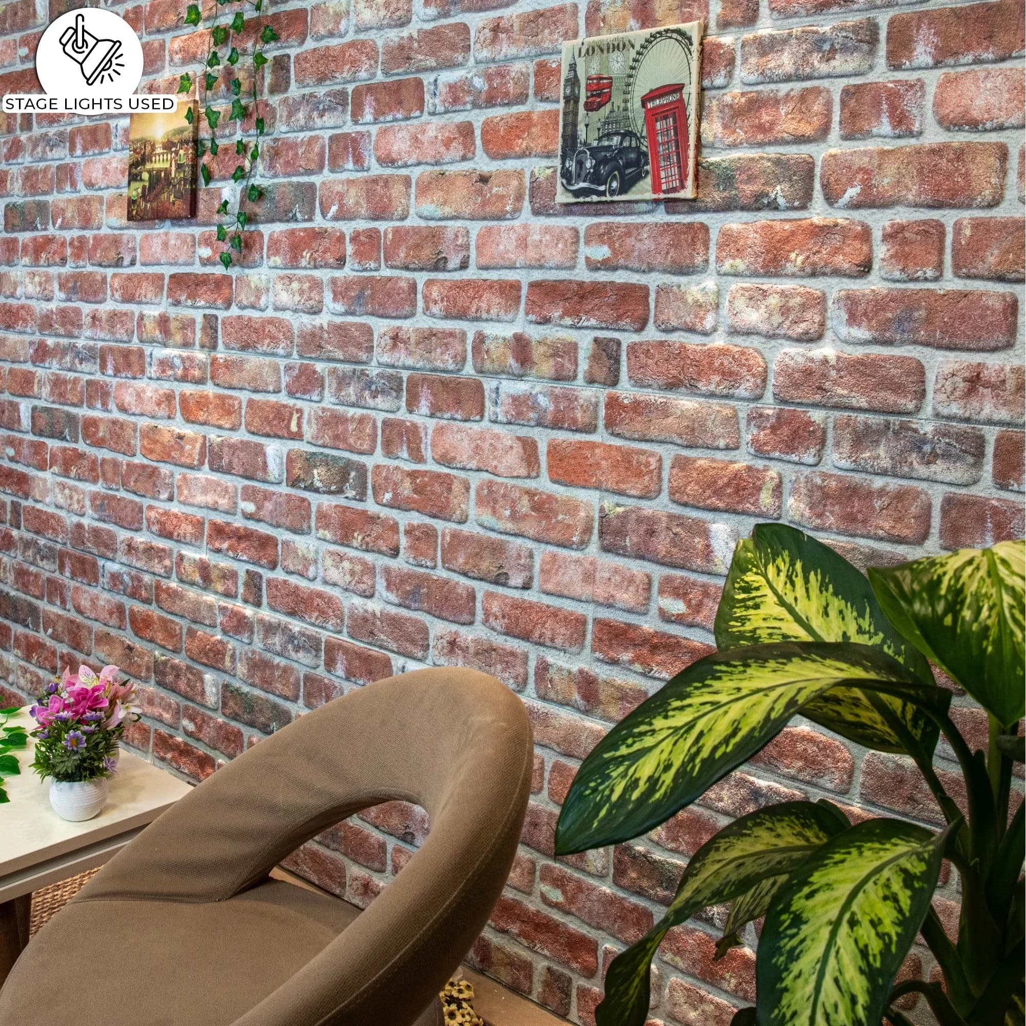 Premium Wallpaper Wall Decals Wall Covering with Stain Resistant, Red Brown Stone Look Paneling, 3D Panels Brick Effect - Red Model 575F5E