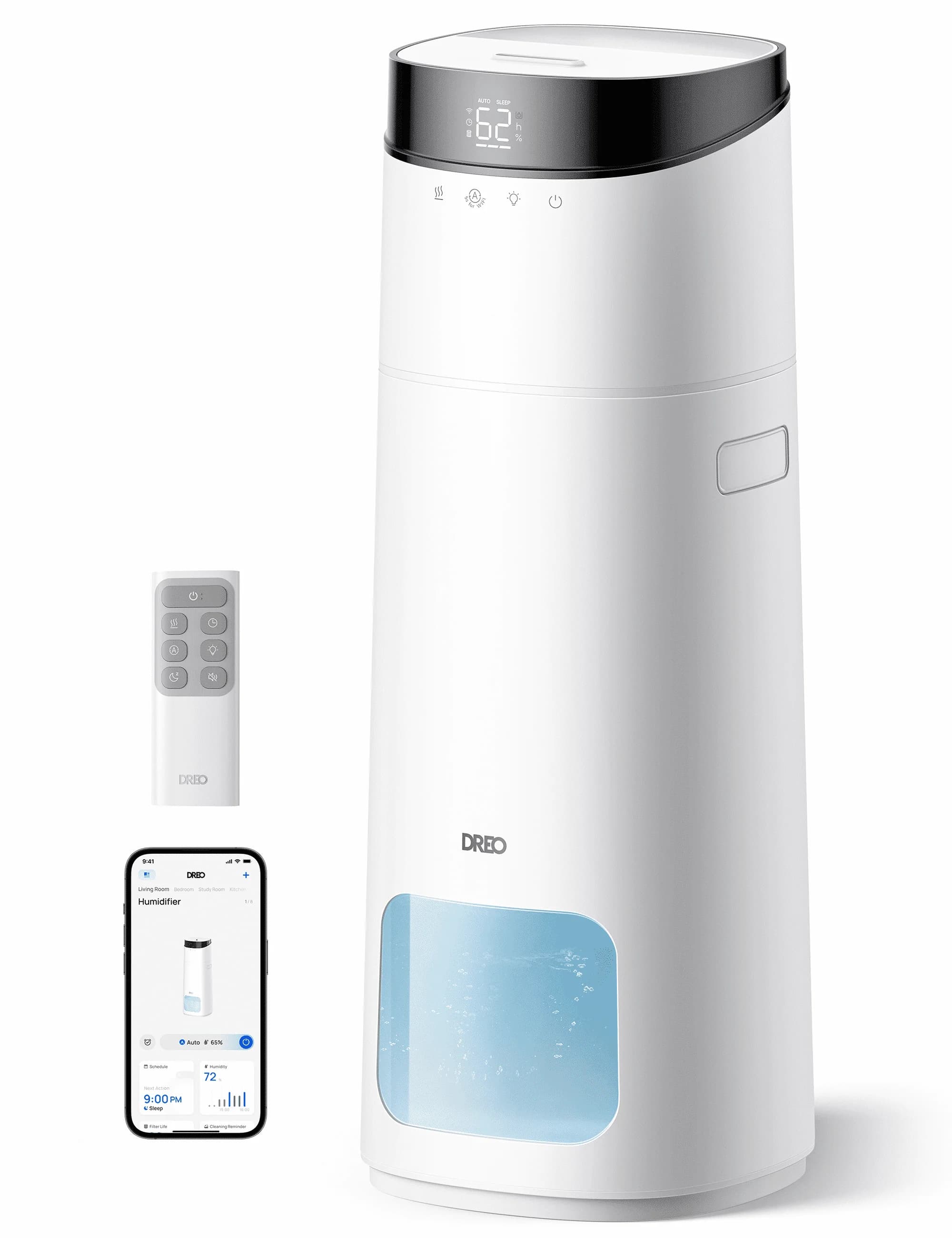 Quality Humidifier with Remote Controlled, Automatic Moisture Control, Water Level Indicator - White Model E43406