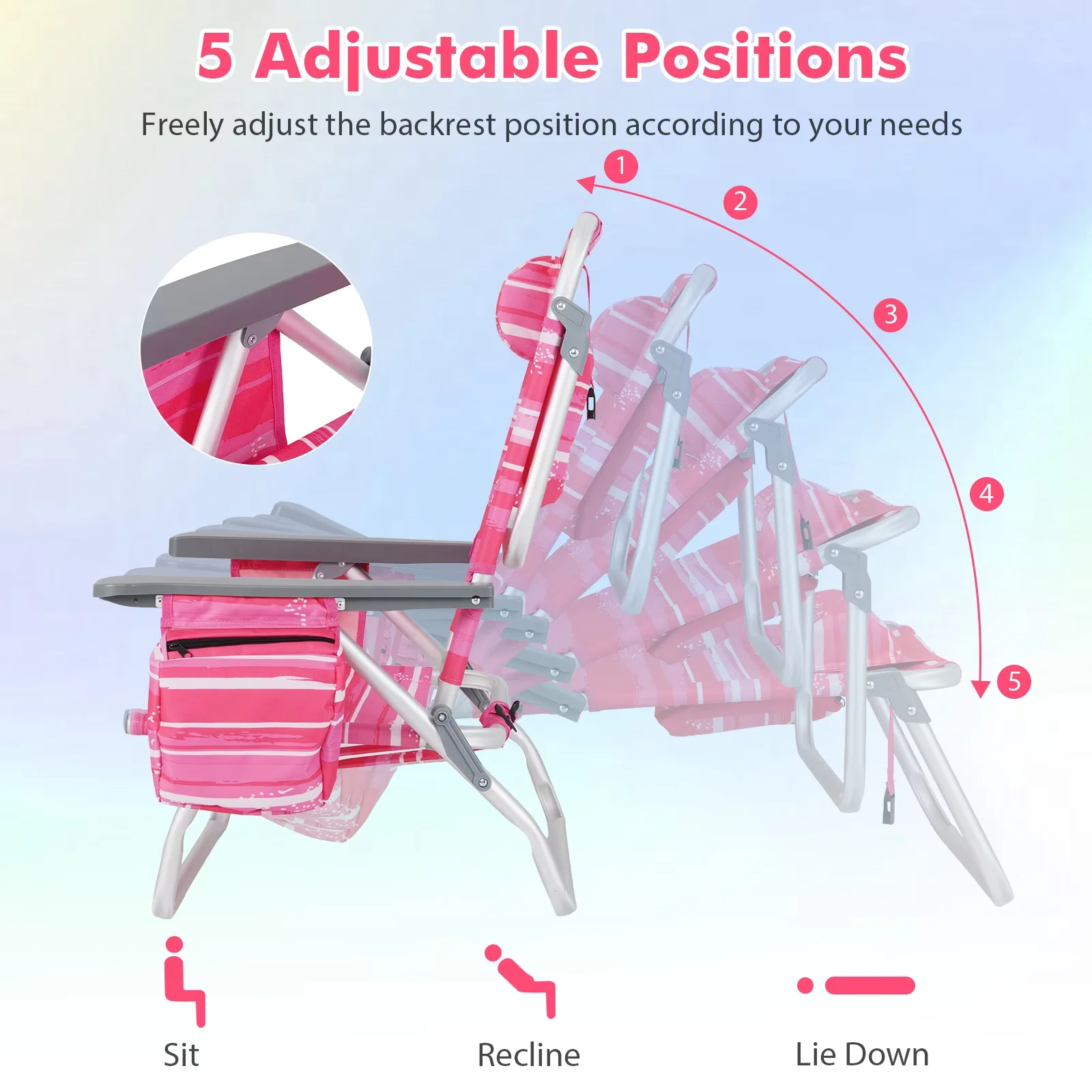 Classic Beach Chair with Folding, No assembly required - Pink 2 PCS - Satisfaction Guaranteed Model E44630