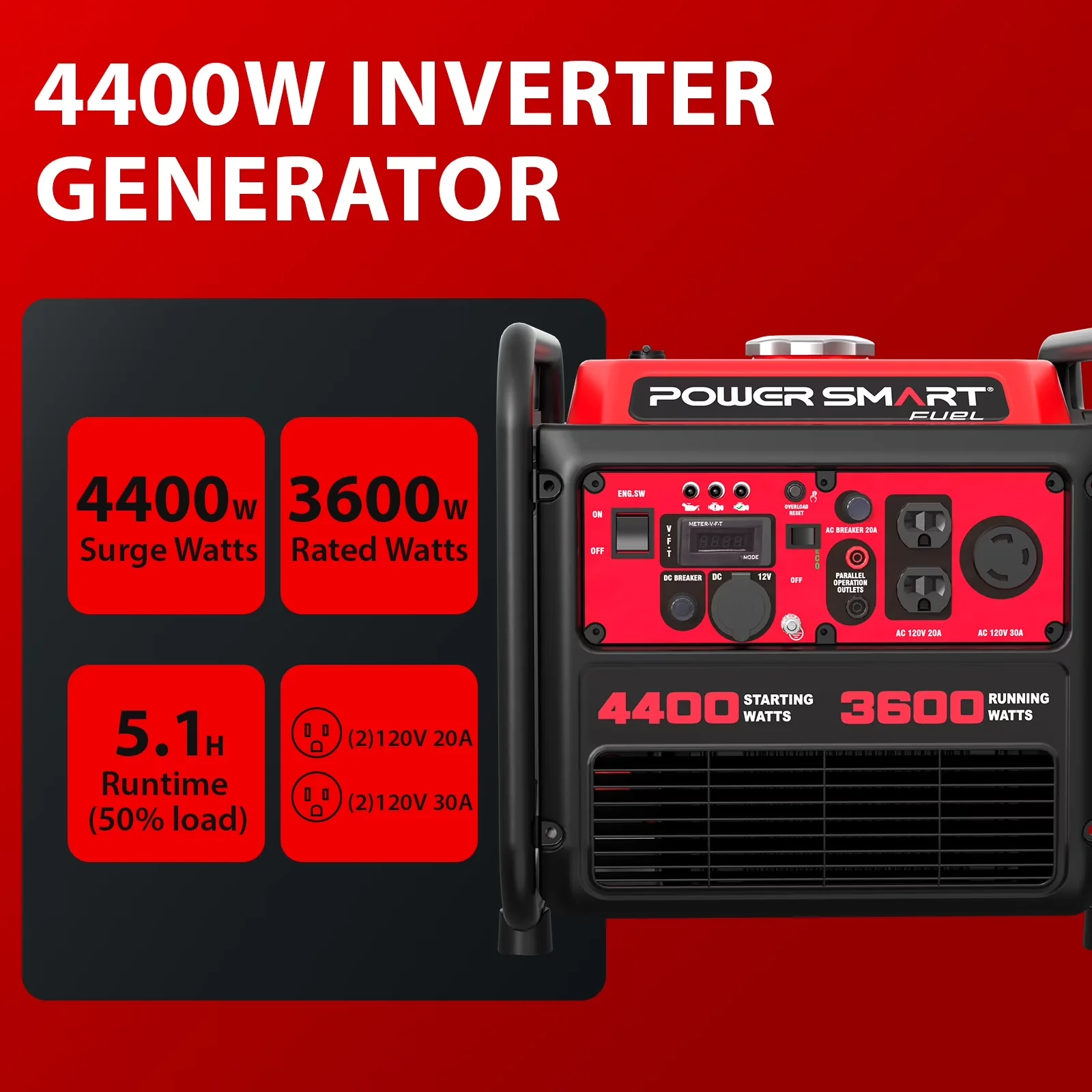 Generator Efficient with 4400W, On Indicator Light, 4400-Watt Powered for Daily Use - Model 45B119