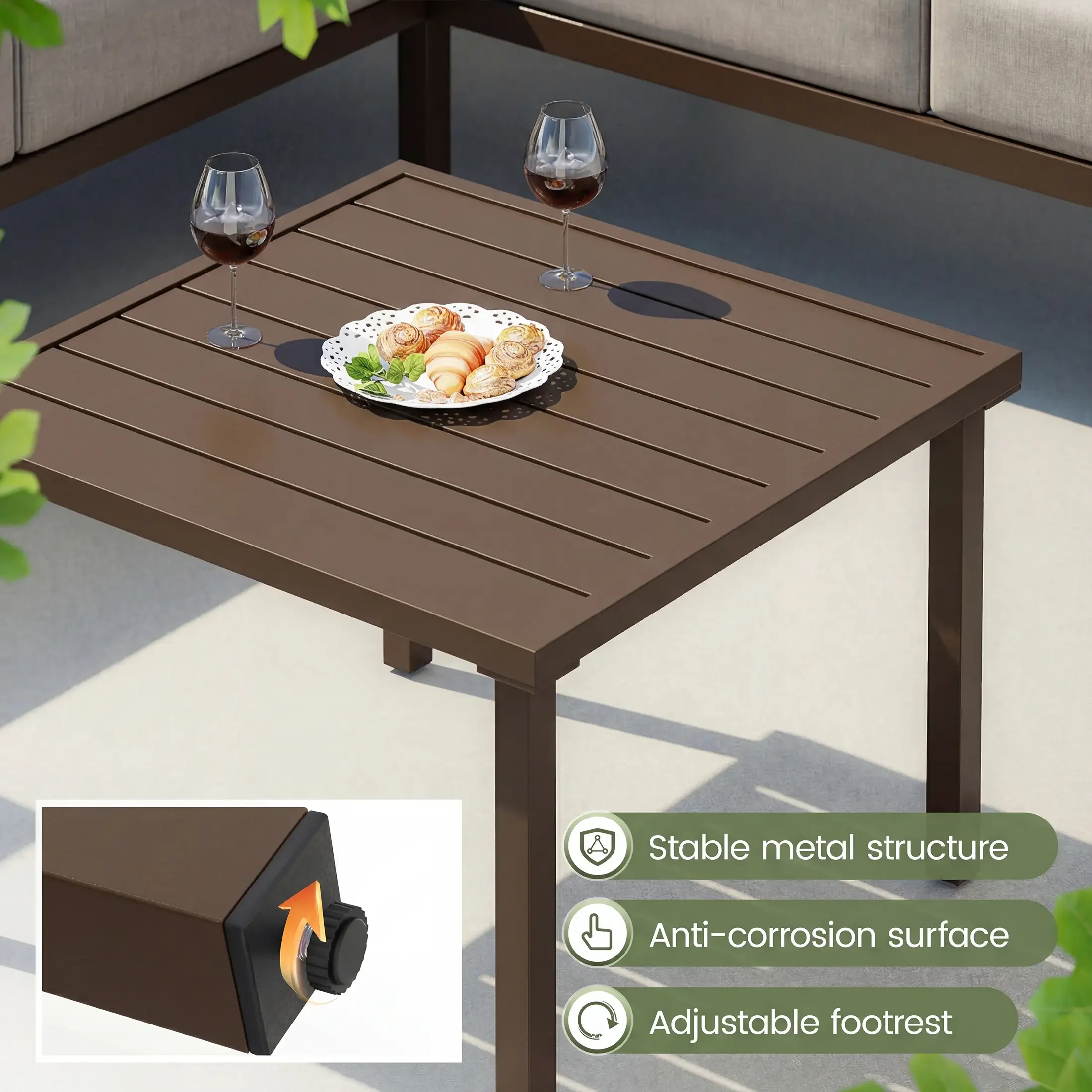 Innovative Patio Conversation Set with 6" Thick Olefin Cushions, Metal L-Shape Sectional Sofa, Beige - Beige Metal Model DE7937