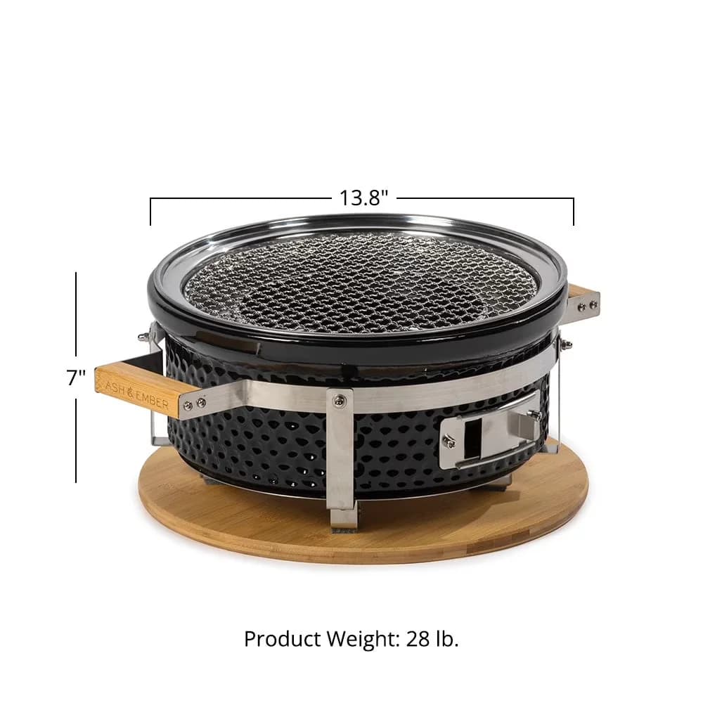 Innovative Flat Top Grill with Portable, Ceramic Charcoal - Ceramic,Stainless Steel,Bamboo Model 01E12C