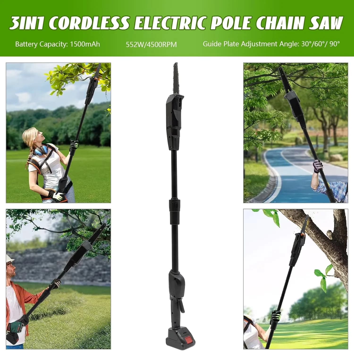 Pole Saw Efficient with Variable Speed, Cordless, Process: High-temperature Quenching - Black Model E49B51