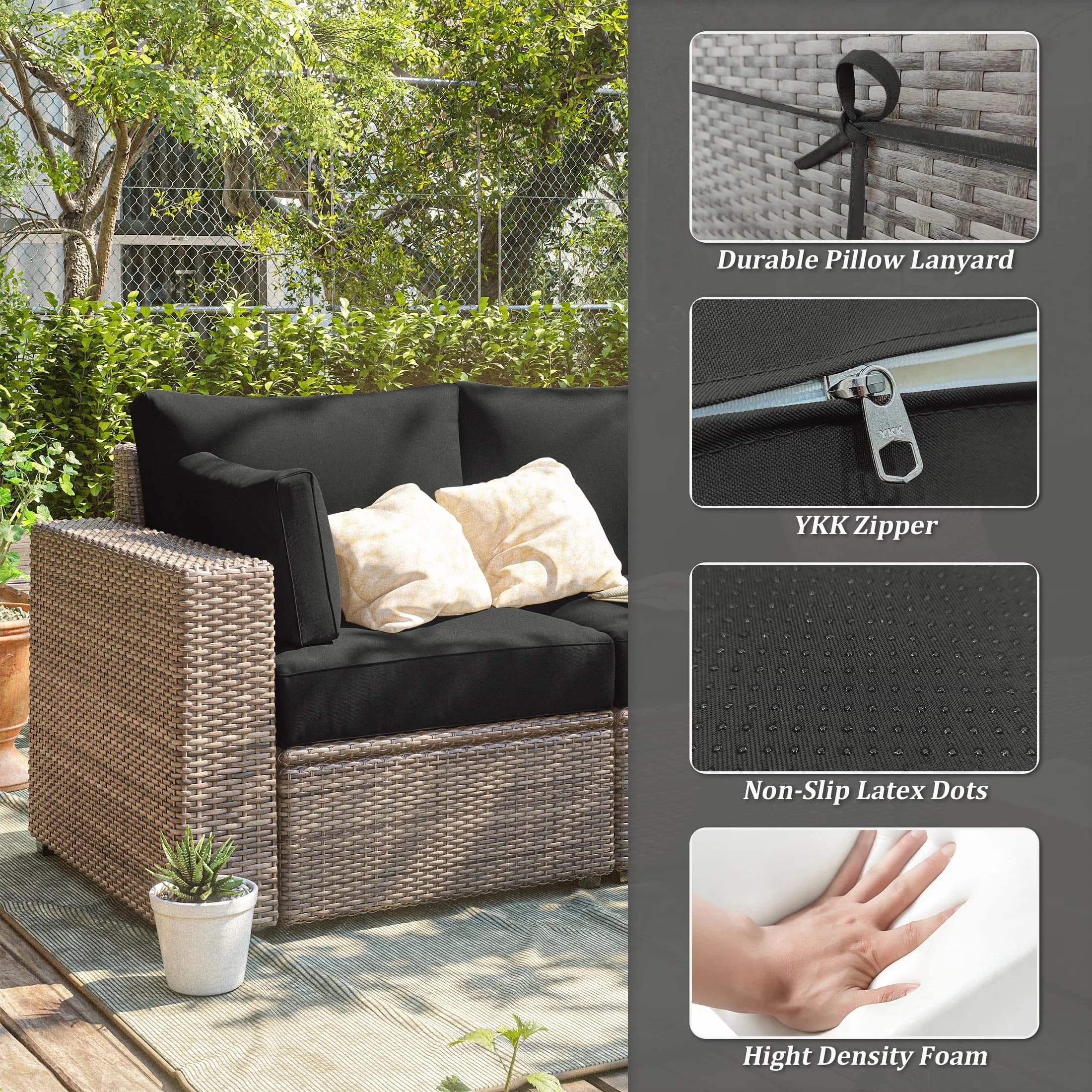Versatile Outdoor Sofas Sectional with Modern, Fade Resistant, 4” Foam Deep Seat - Black for Patio Model 9C8EC6