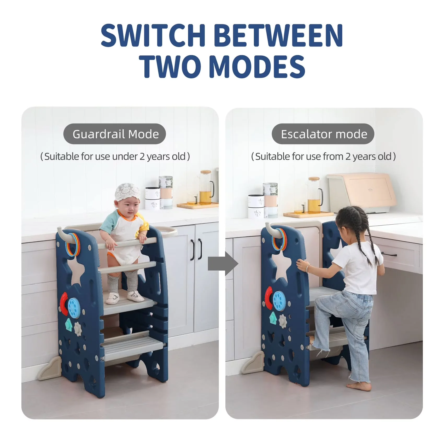Classic Ladders And Step Stool with Adjustable Height, Height Adjustable, Toddler Tower - Hdpe Blue for Kitchen, Bathroom Model E94A31