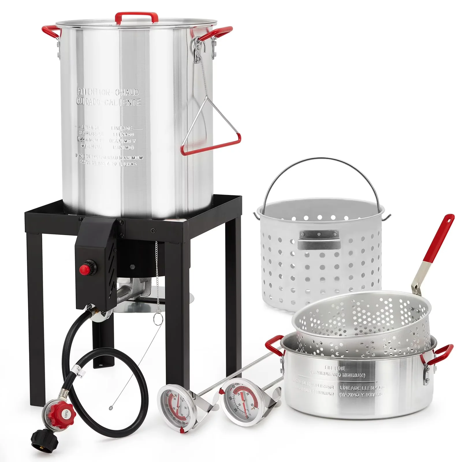 Innovative Outdoor Fryer with 38000 BTU, 30 Qt Turkey Deep & 10 Qt Fish Kit - Silver Aluminum Model E4DF18