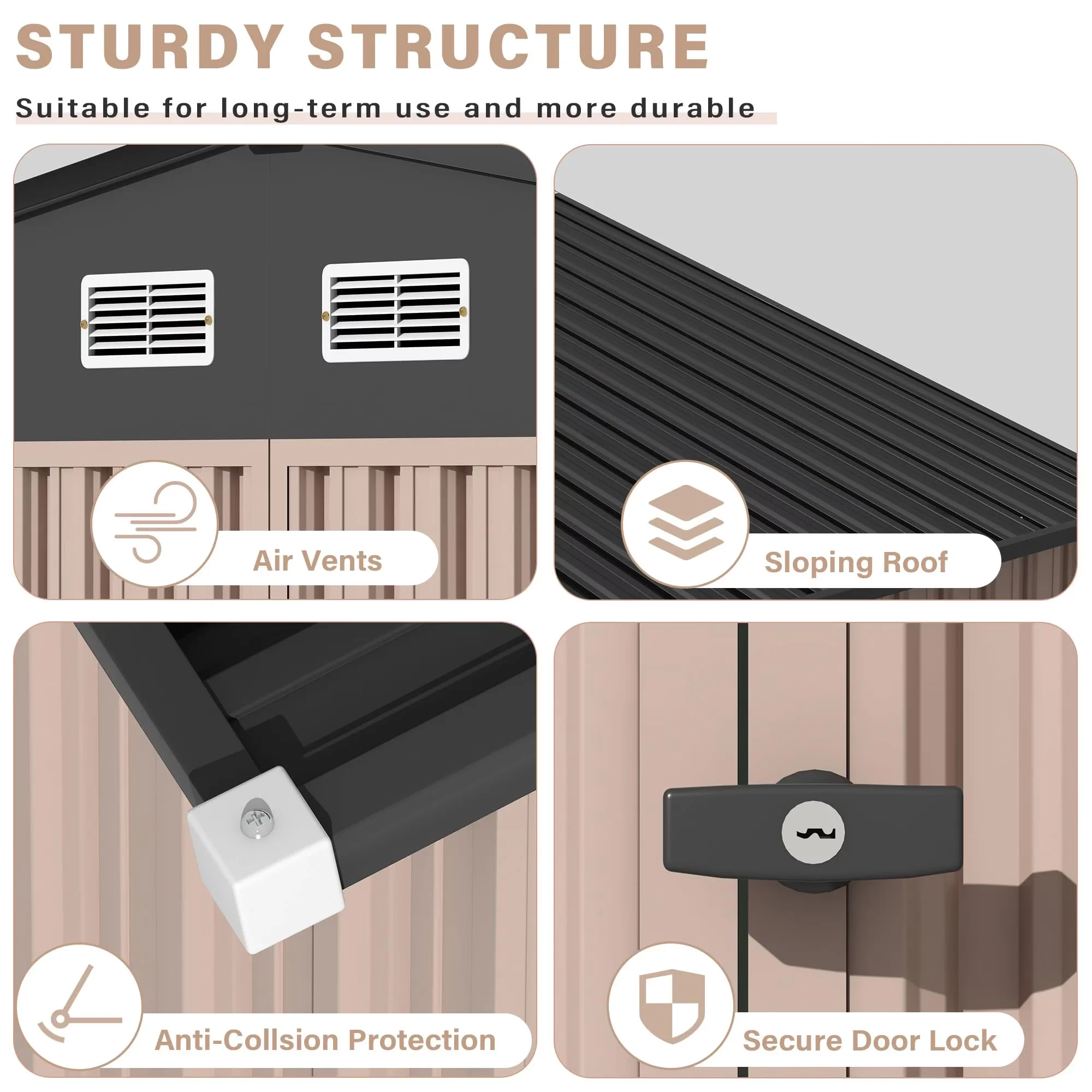 Essential Shed with Lockable Door, Outdoor Storage, Slooping Roof - Metal Brown for Garden, Patio Model EB562D