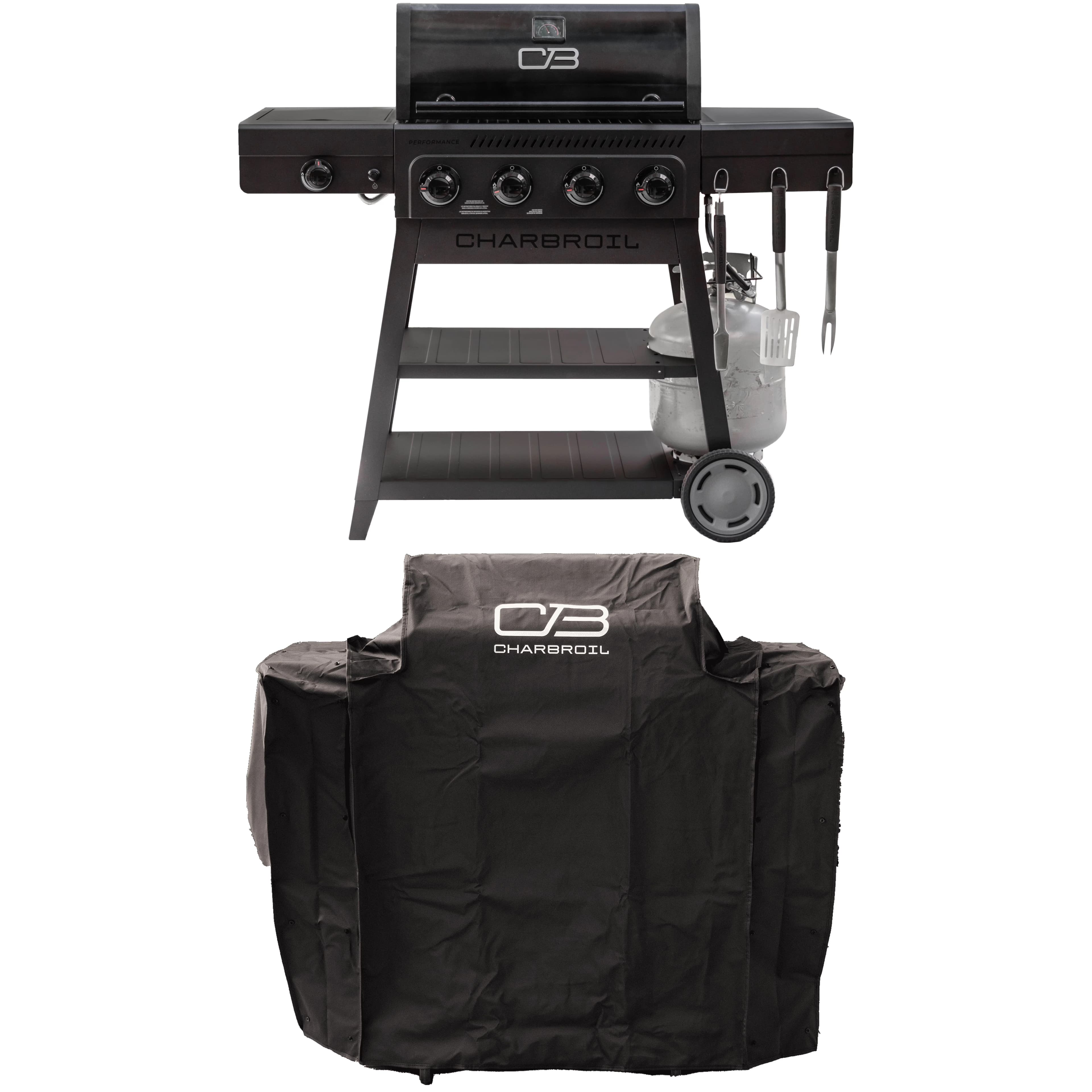 Classic Gas Grill with Warming Rack, Flavormax wcover - Heavy Duty Steel Black Model 63E558