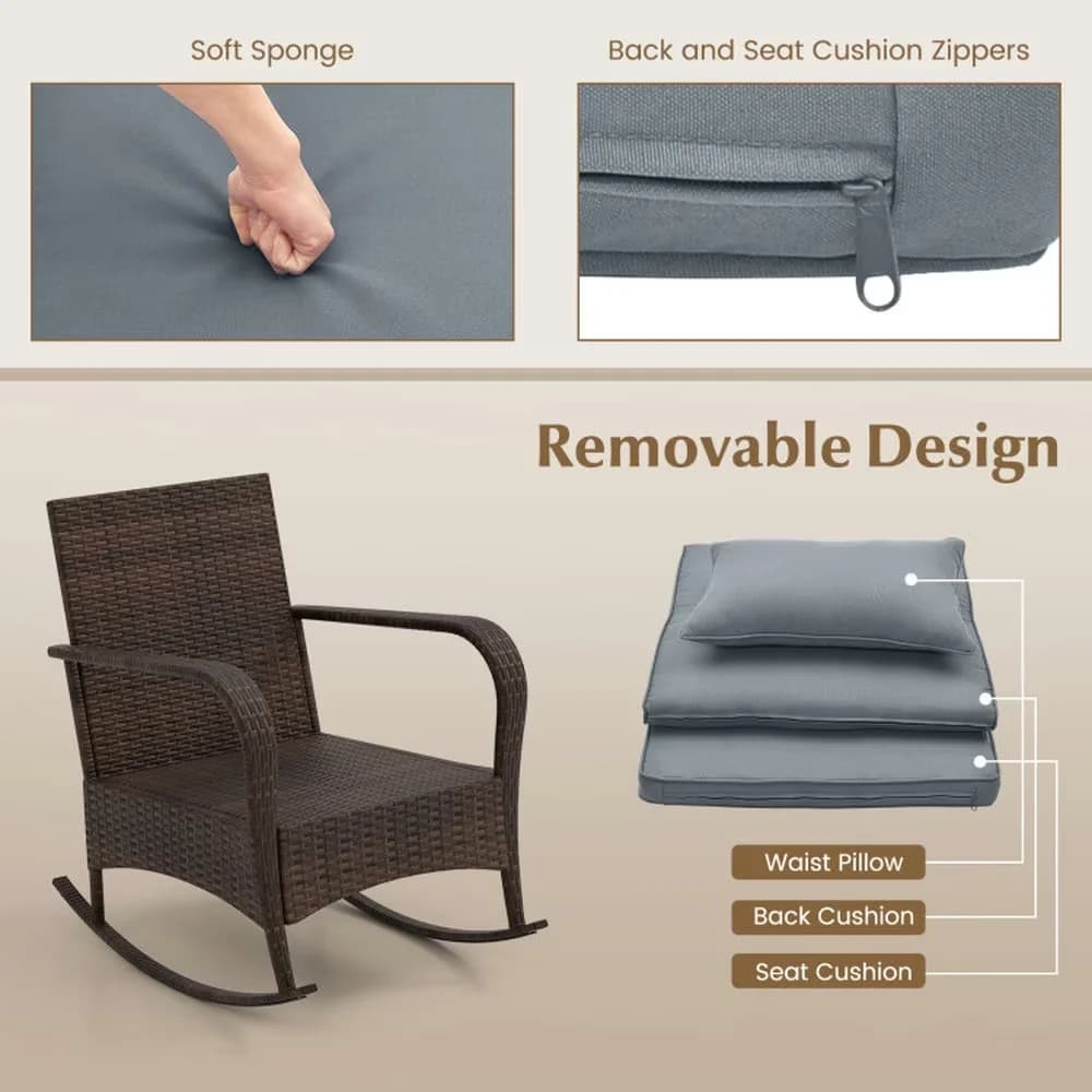 Patio Conversation Set Essential with Outside Sets, Tempered Glass Coffee Table - Pe Rattan, Metal, Glass, Polyester, Sponge Gray Model 48ED2A