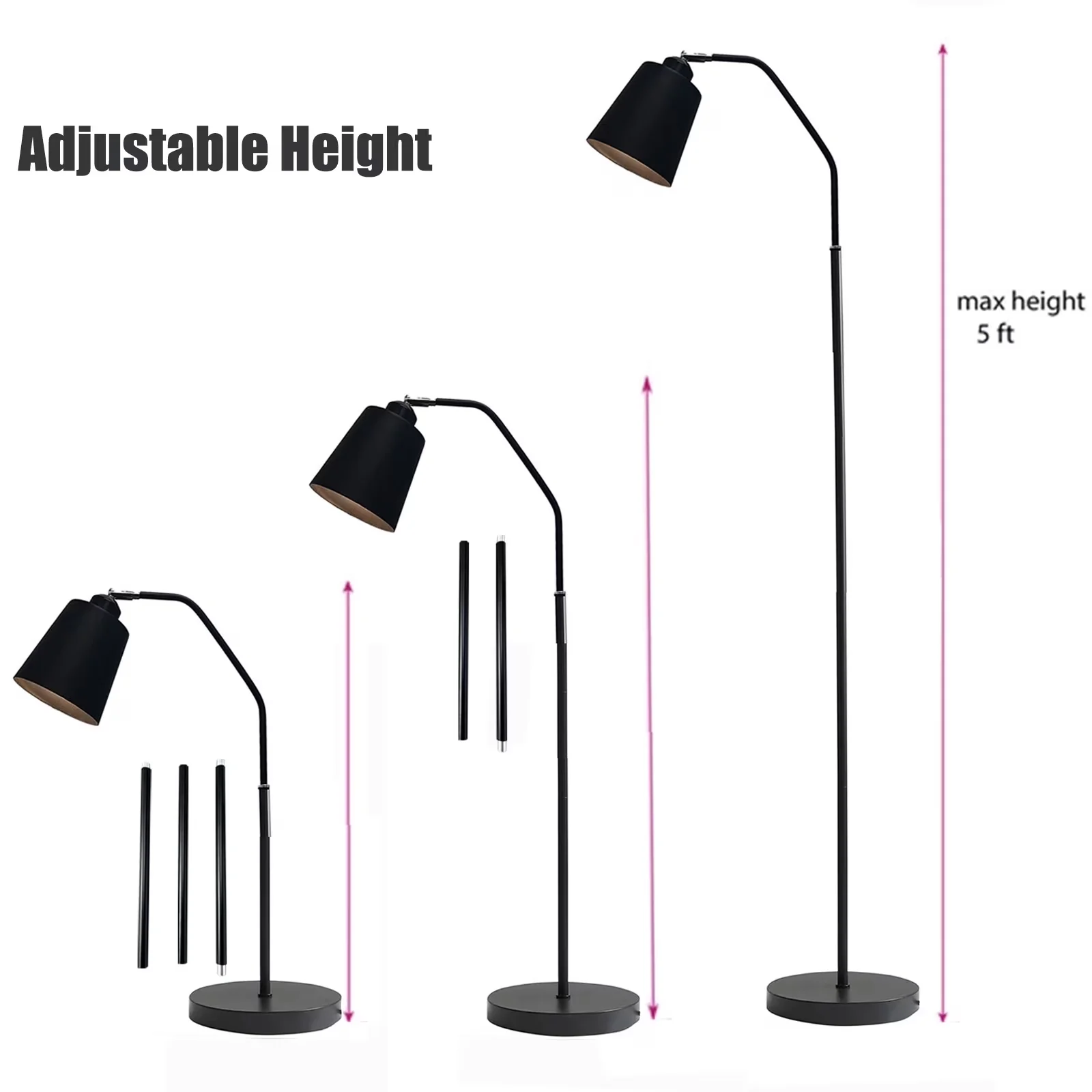 Versatile Floor Lamp with LED, Eco Friendly, 60 inch Black - Metal Black Model 963DC7