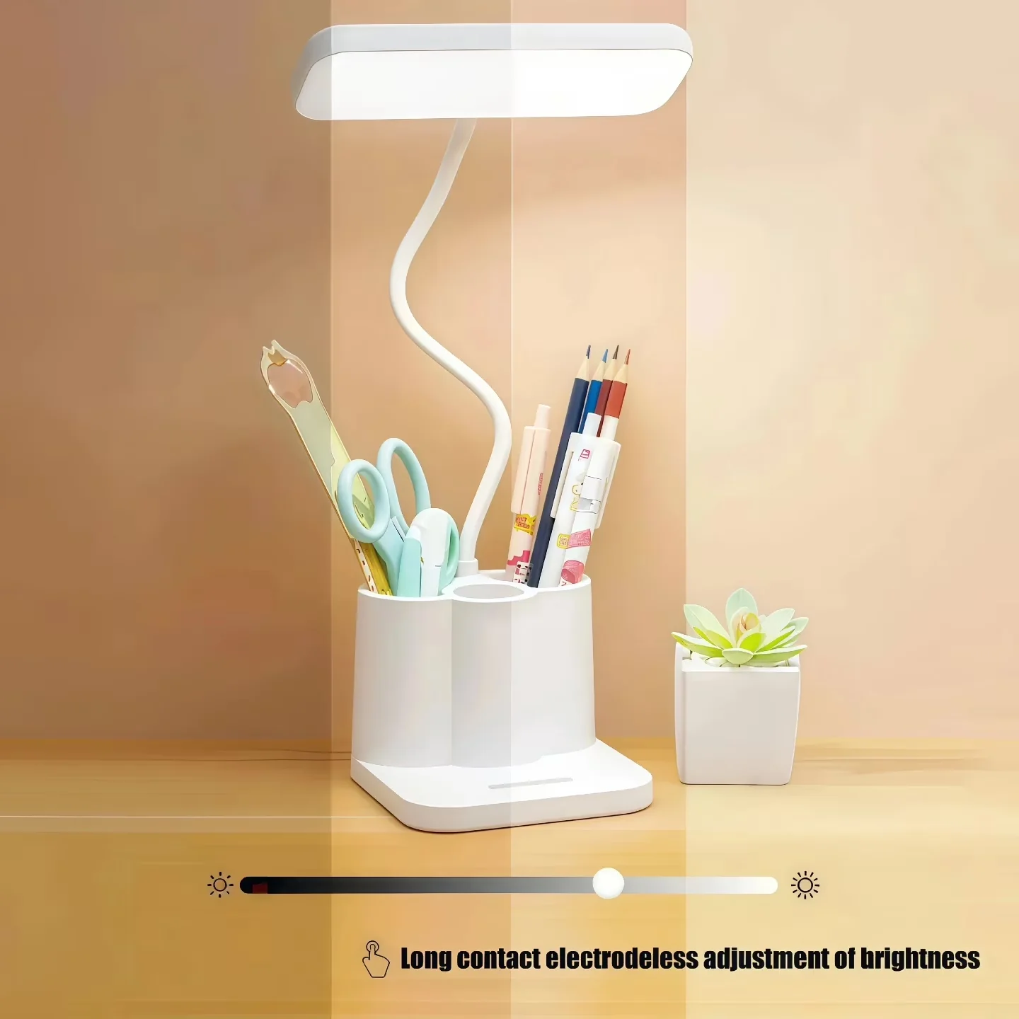 Desk Lamp Essential with LED, Battery, Adjustable Head - White Abs for Home Office, Study Model FAD31F
