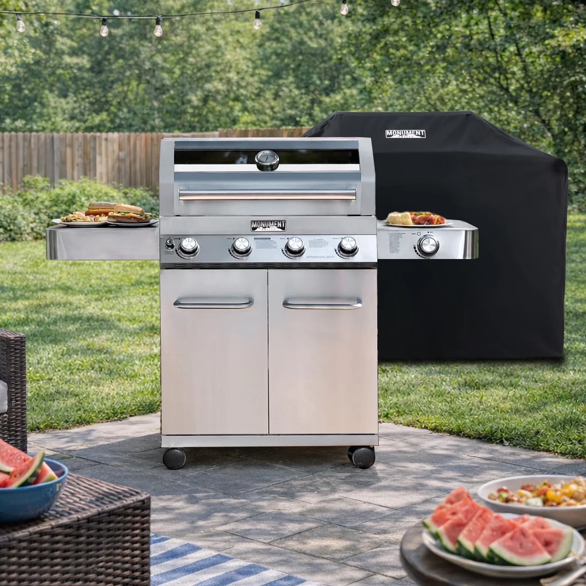 Gas Grill Essential with LED, Enclosed Cabinet - Multicolor Stainless Steel Model F760FB