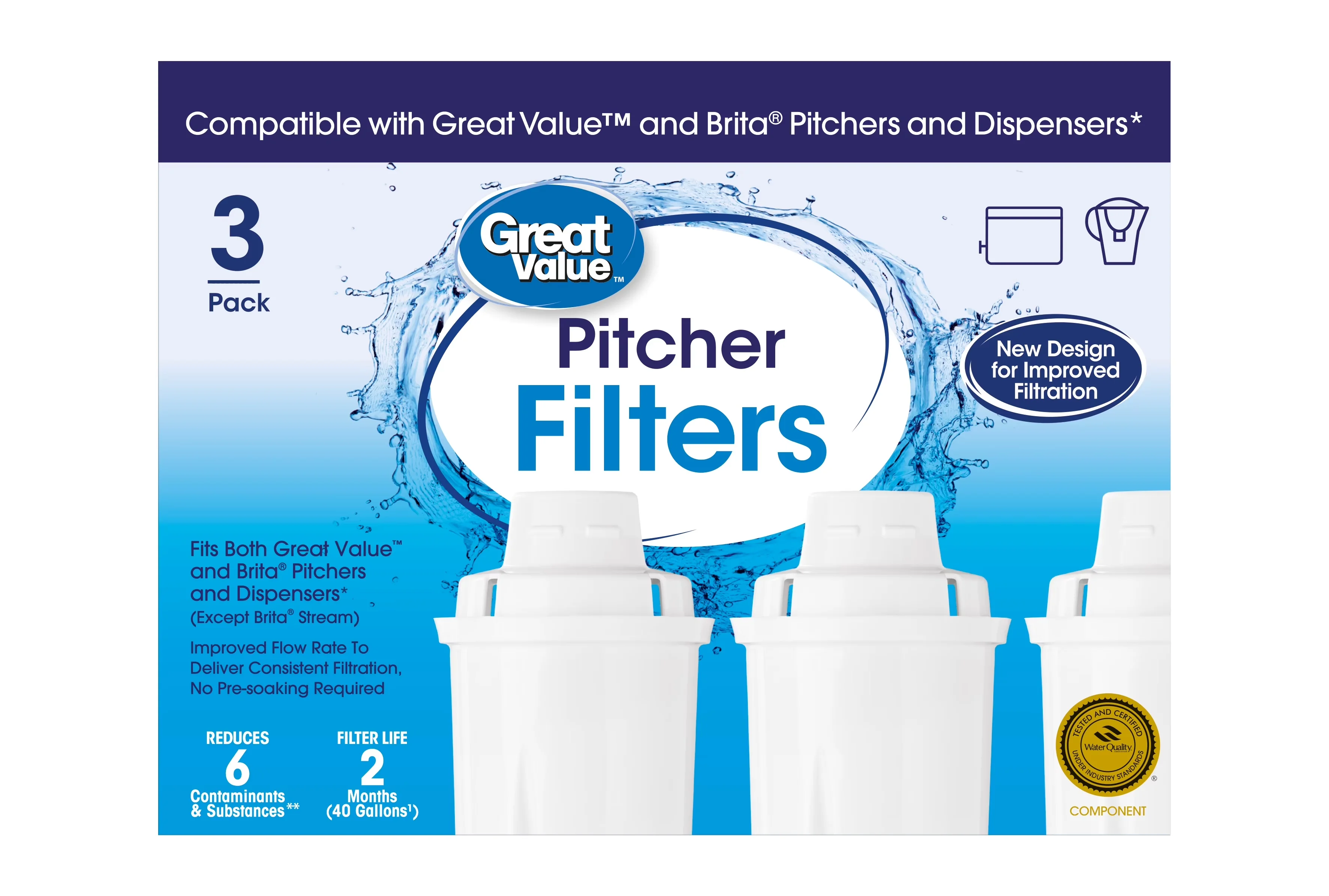 Modern Water Filtration with Replacement 3 Pack, Filter life: 2 months or 40 gallons - Model 9D14A8