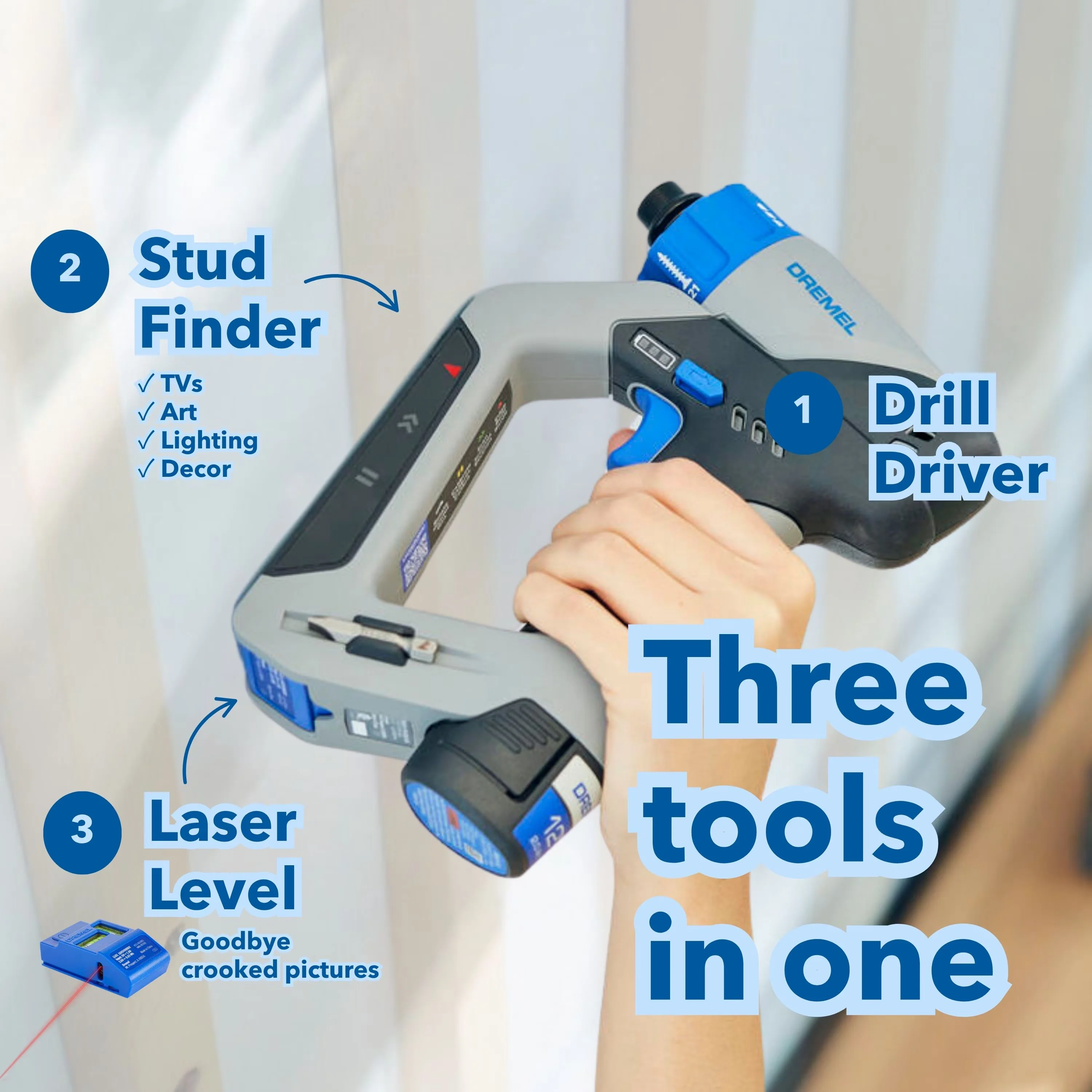 Stylish Drills Driver with Battery, Blueprint 3 in 1 Drill/Driver - Gray 1/4" Keyless Chuck Model C1E735