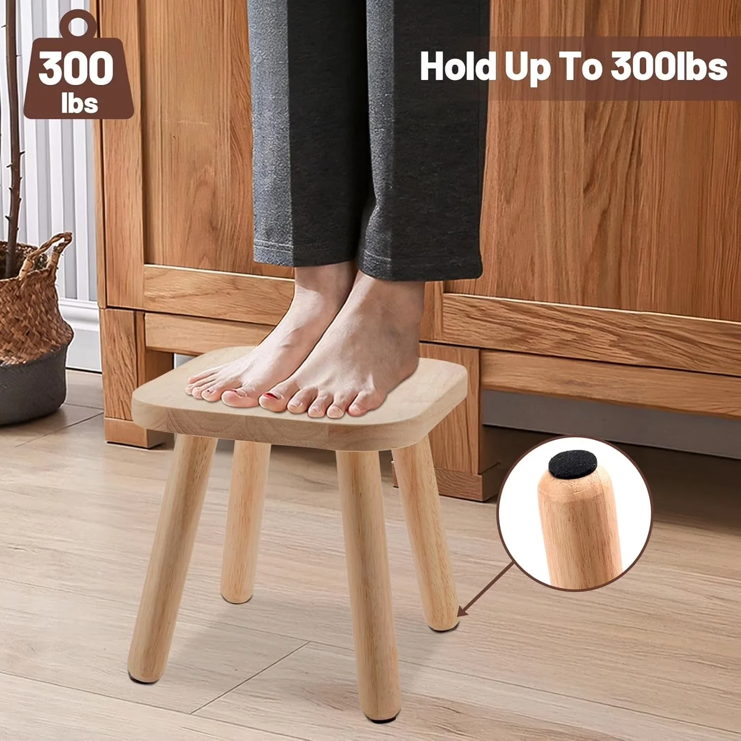 Stylish Ladders And Step Stool with Stackable, Anti-Slip, Wooden - Brown Wood Model 9F61D4