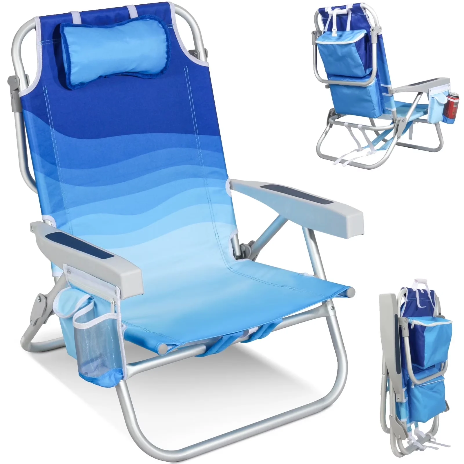 Durable Beach Chair with Folding, Low Chairs - Wave Blue - Built to Last Model 8AC6E0