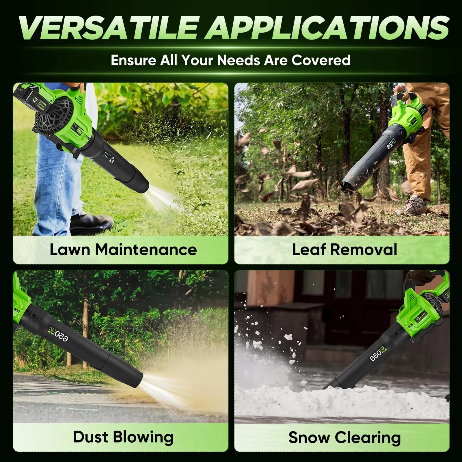 Essential Leaf Blower with Battery, Cordless, 2x 5.2Ah Batteries - 650CFM Model 15ACD0