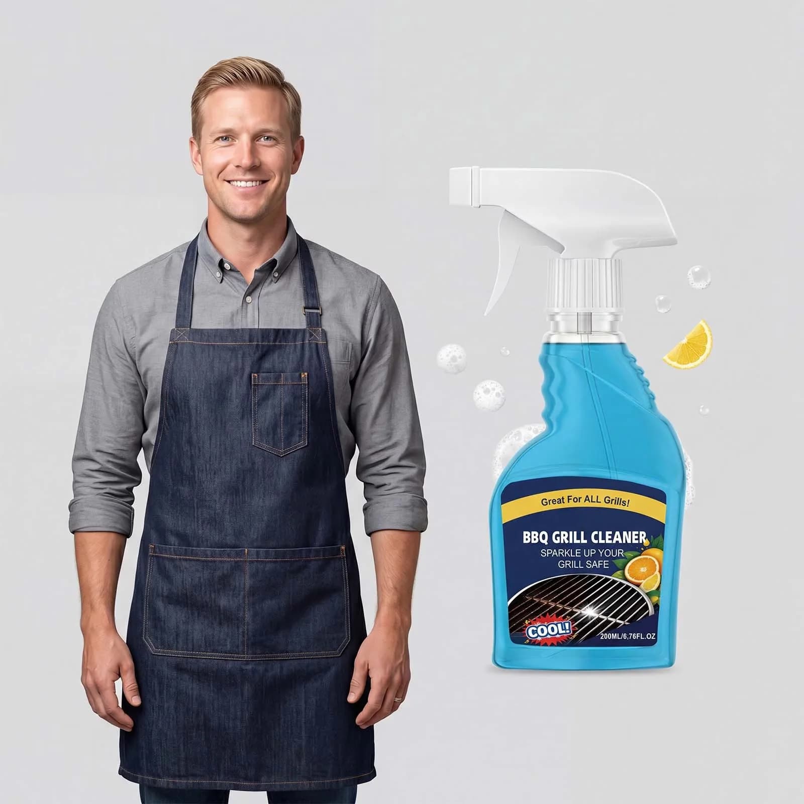 Reliable Combo Grill with 200ml BBQ Cleaner Spray, Heavy Duty Degreaser - Model 501C67