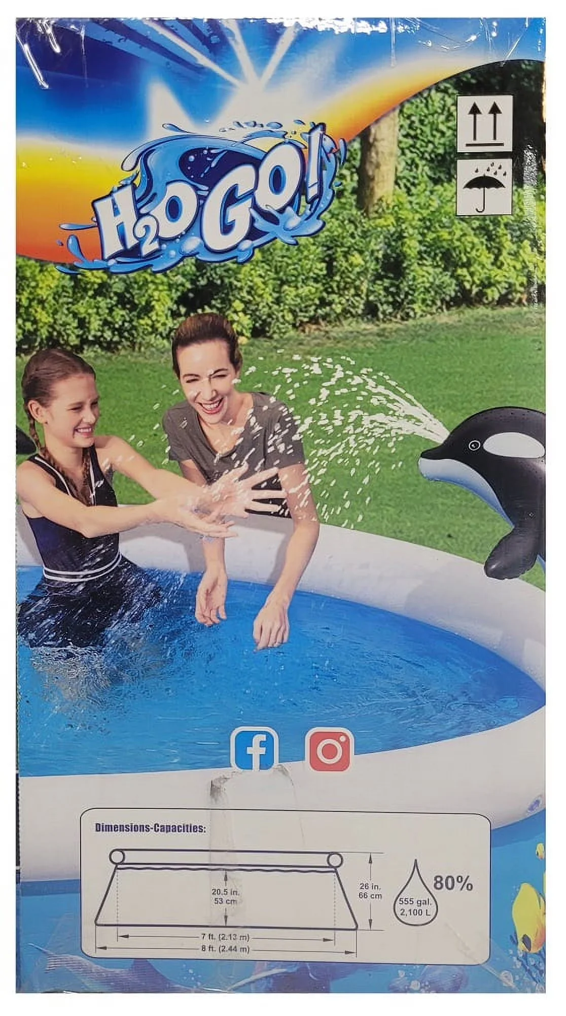 Inflatable Pool Innovative with Puncture Resistant, Orca Round Spray Easy-Set - Blue Model 9F1624