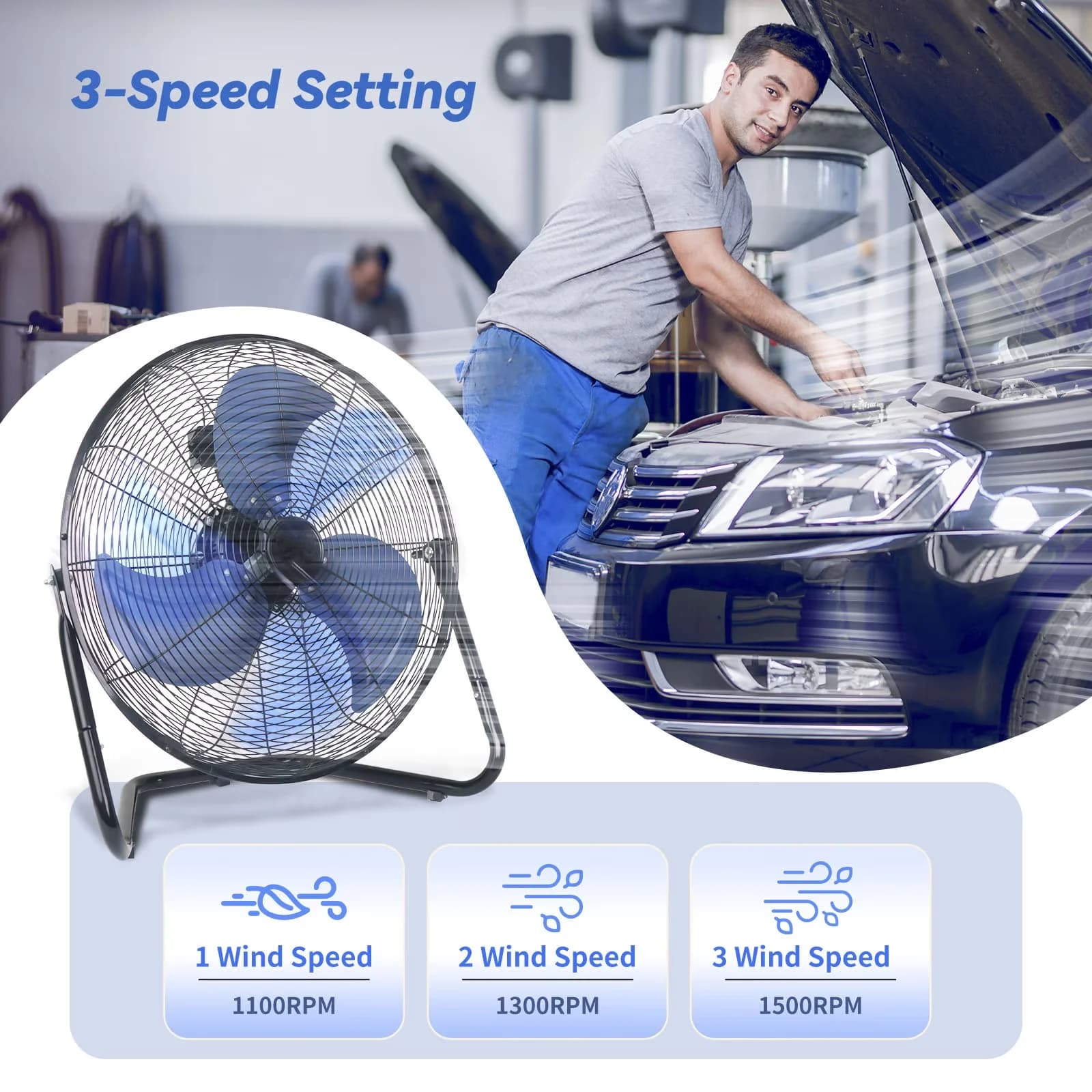 Fans In Cooling Reliable with Tilt Mechanism, Heavy Duty 3-Speed Metal Cradle - Blue Metal Model 683017
