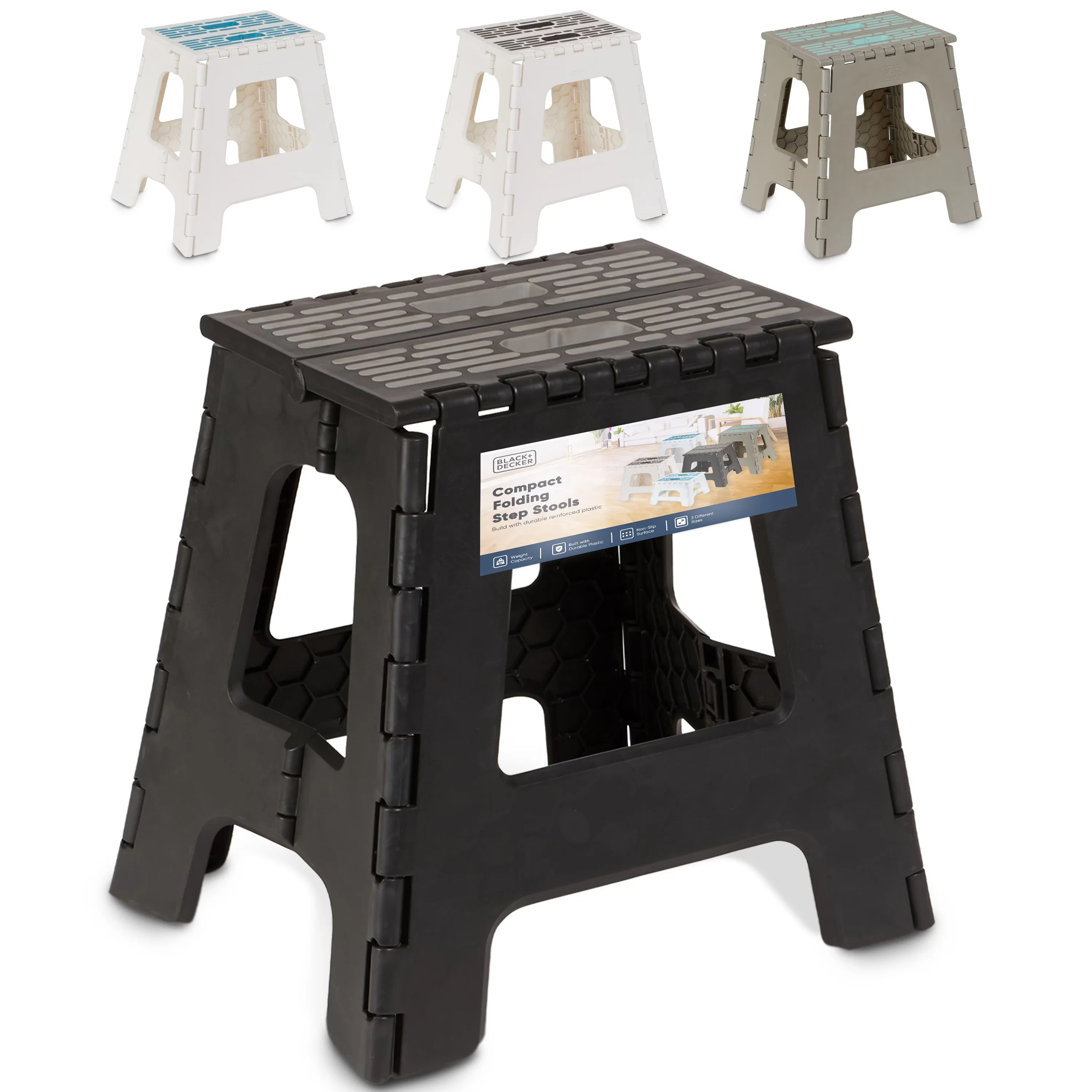 Ladders And Step Stool Compact with Foldable, Anti-Slip, Compact & Portable - Plastic Black Model C0085E