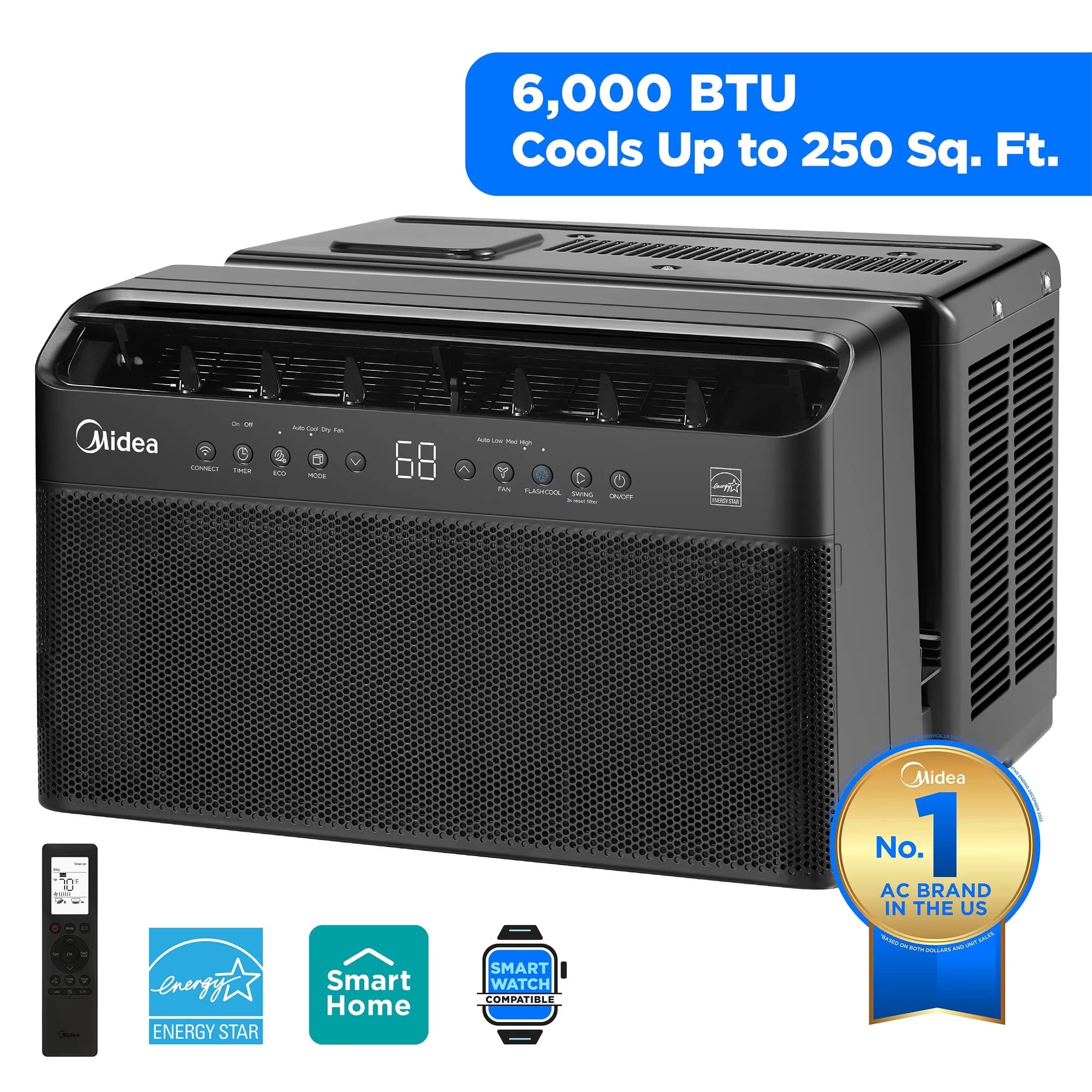 Air Conditioner Innovative with 6000 BTU, Energy Efficient, Remote Controlled - Black Model E5BF98