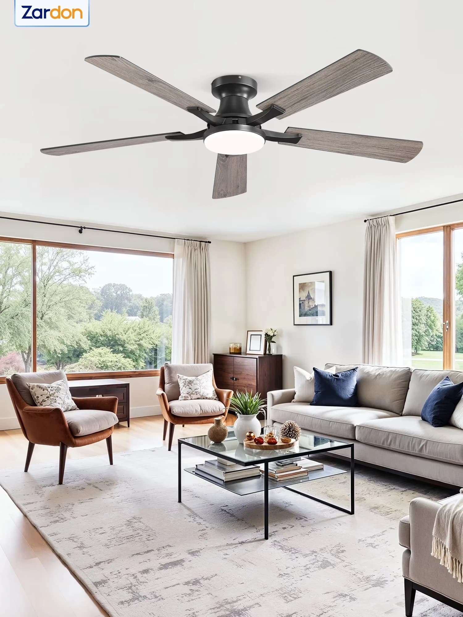 Durable Ceiling Fan with LED, Energy Efficient - Black for Living Room, Bedroom Model 54DA33