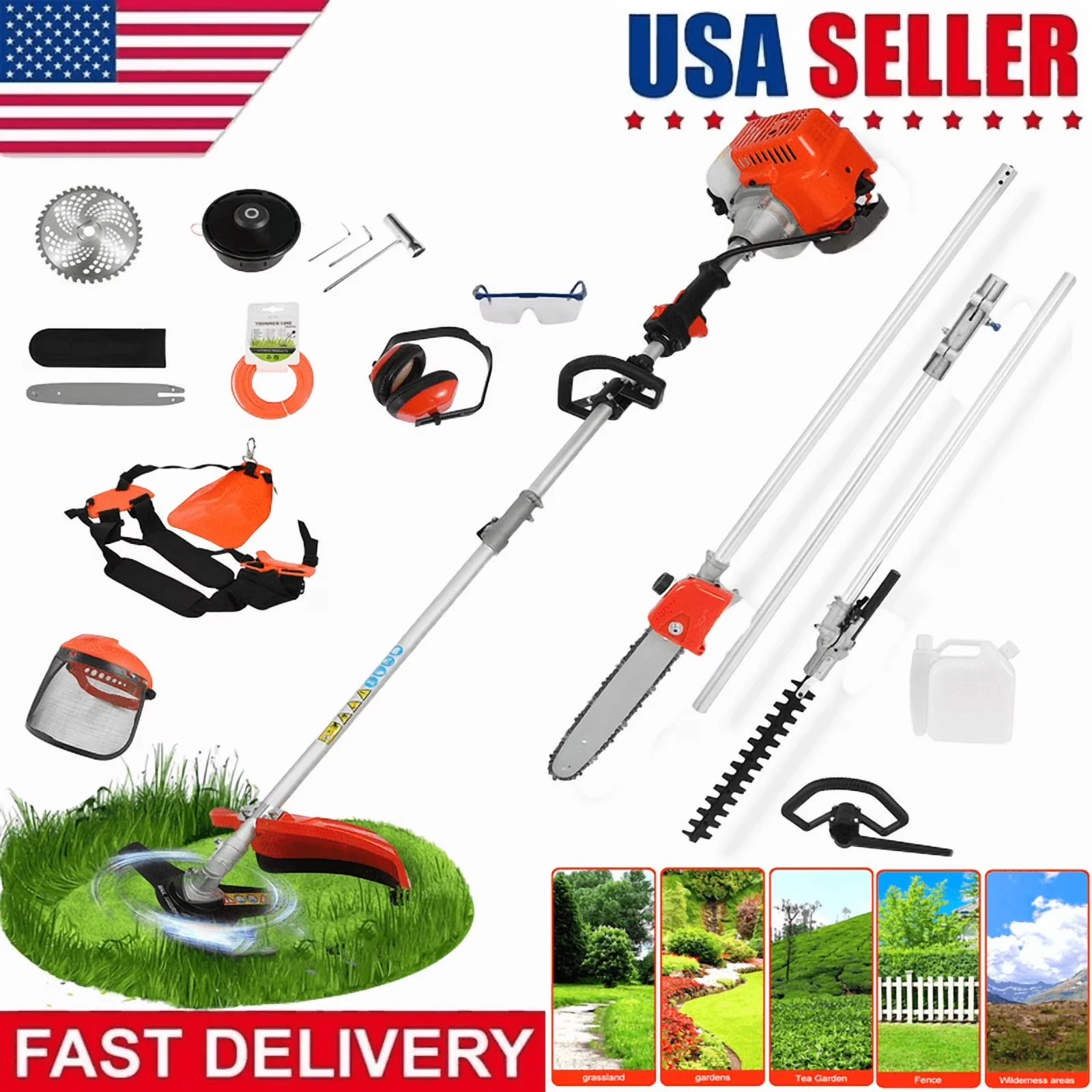 String Trimmer Professional with Extendable, Edger Conversion Capable, Attachment Capable - 5 In 1 (Orange) Model C084FC
