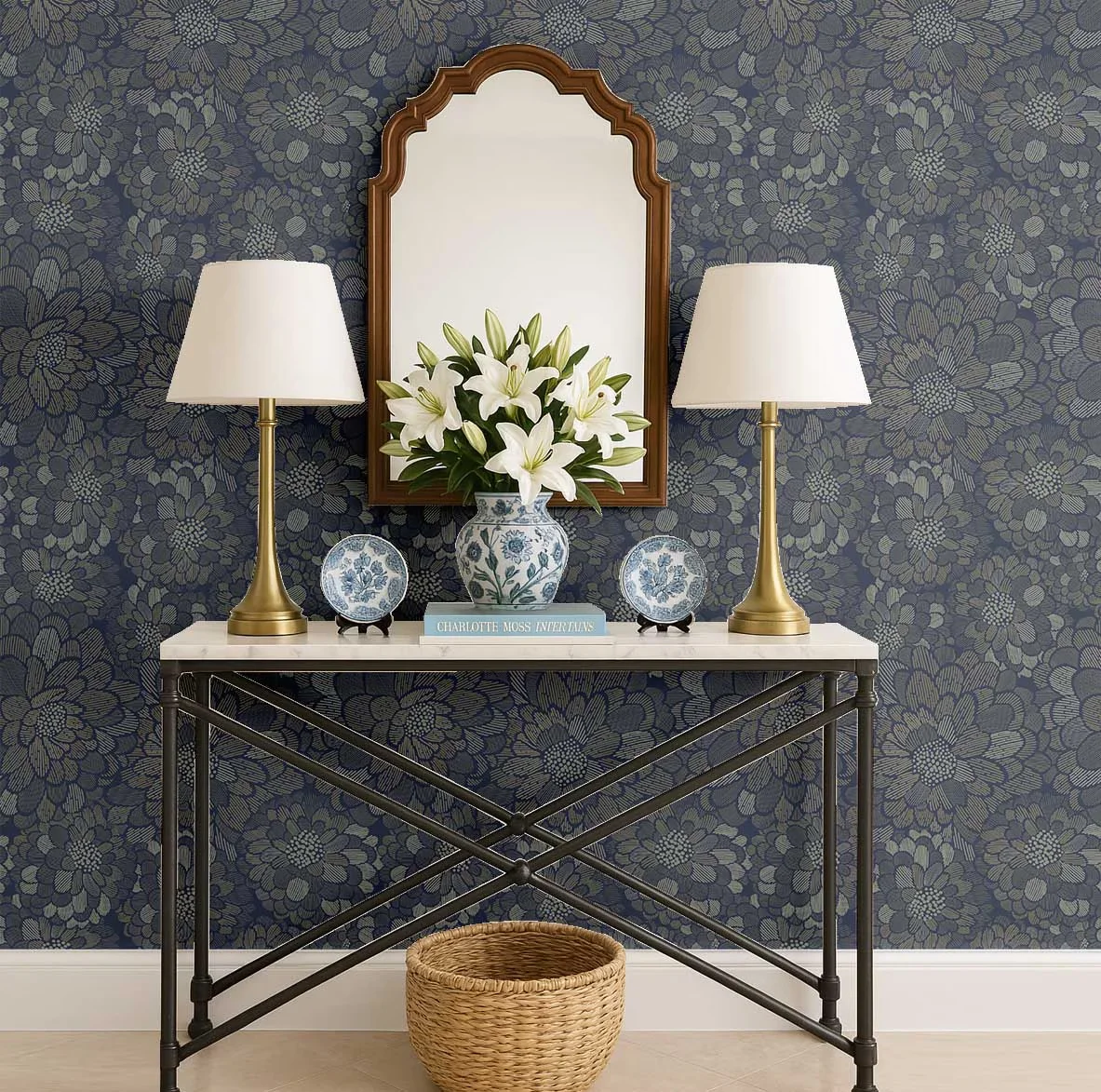Versatile Wallpaper with Waterproof, Durable, Removable - Blue Vinyl for Bathroom Model 71A412